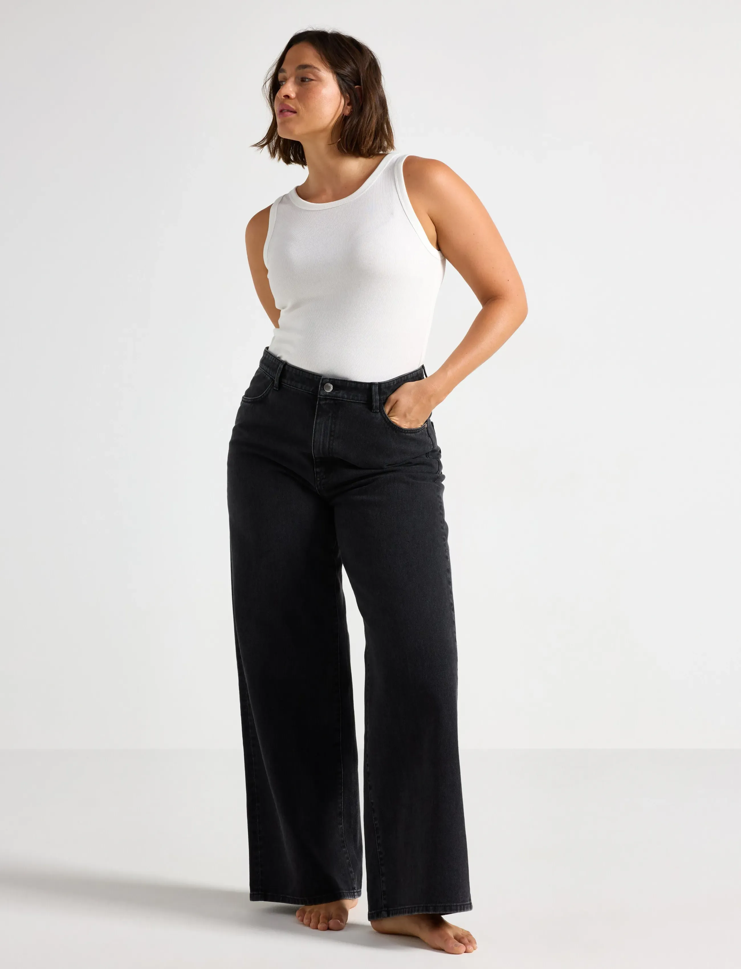 Lindex WIDE Jackie jeans with extra wide leg - Skandinaavia mood - BLACK DENIM / black
