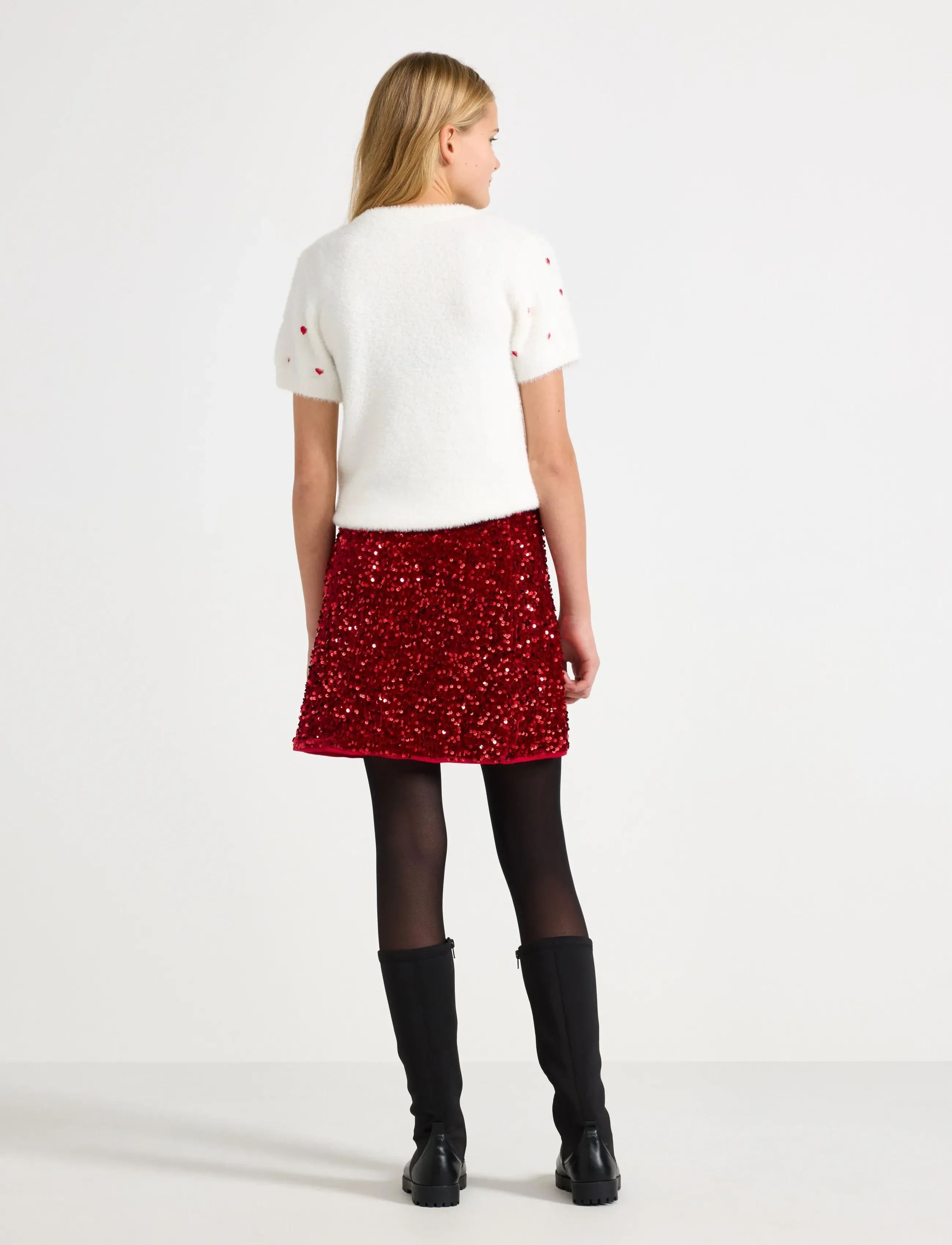 Lindex - Kjol med paljetter - kurze röcke - red - 3