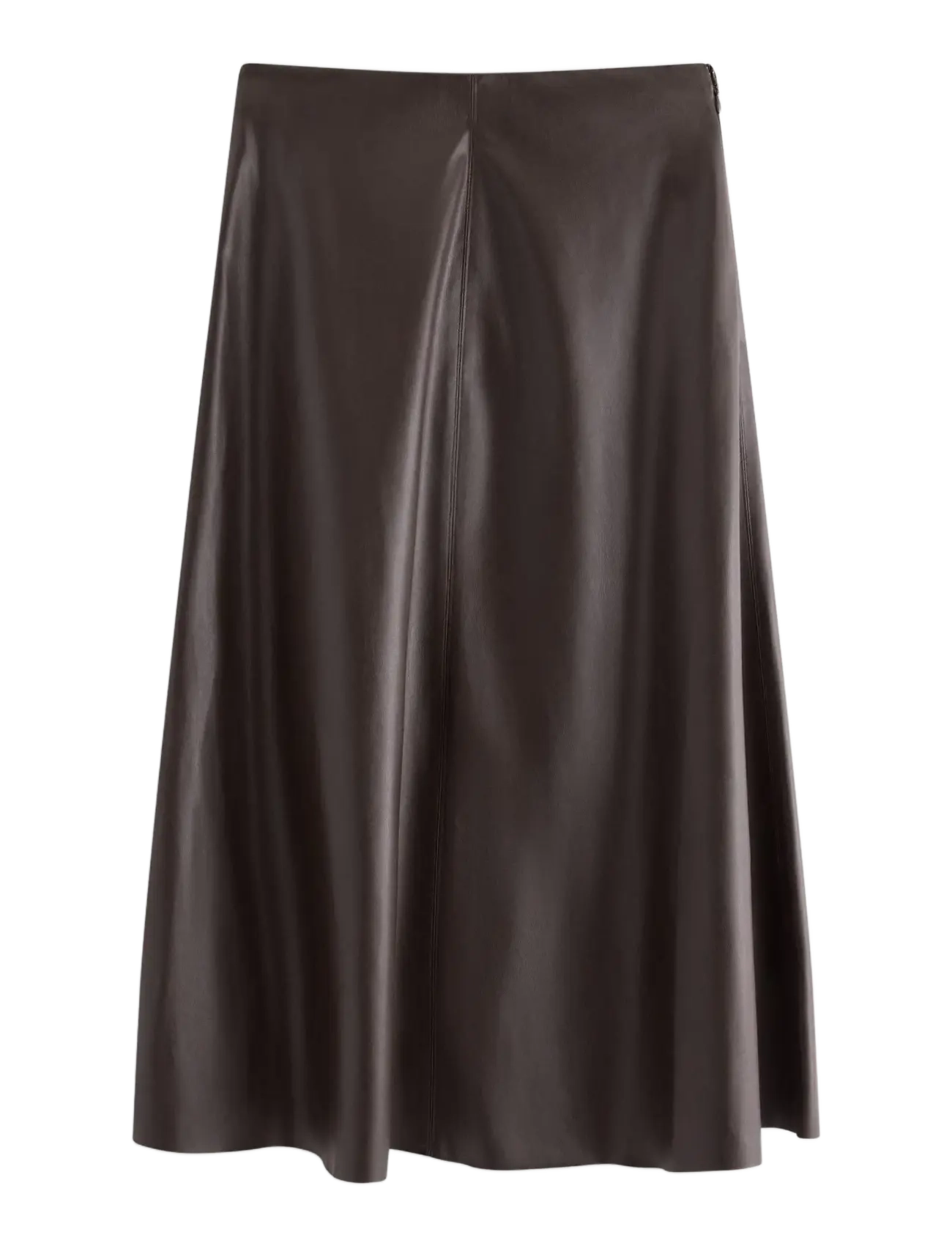 Utsvängd midikjol i läderimitation - DARK BROWN