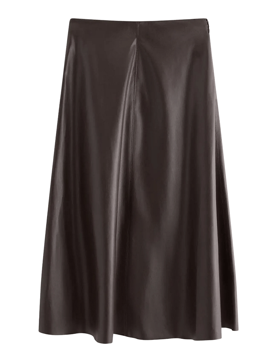 Lindex - Utsvängd midikjol i läderimitation - midi nederdele - dark brown - 1