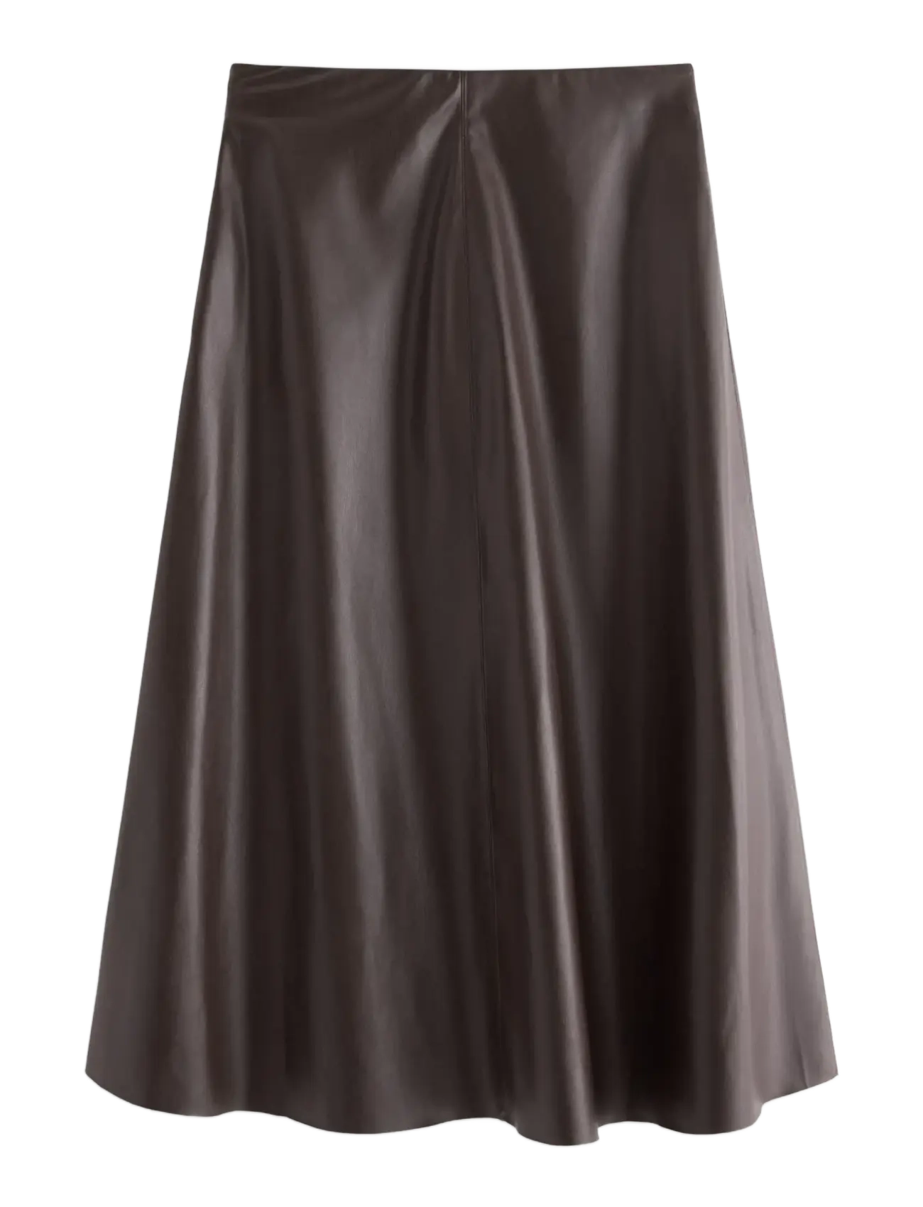 Lindex - Utsvängd midikjol i läderimitation - midi-röcke - dark brown - 2