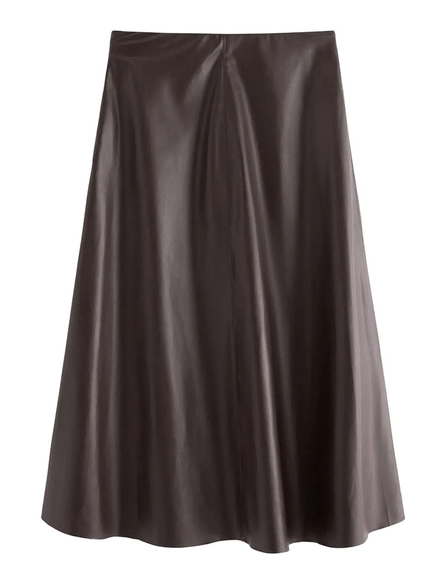 Lindex - Utsvängd midikjol i läderimitation - midi nederdele - dark brown - 2