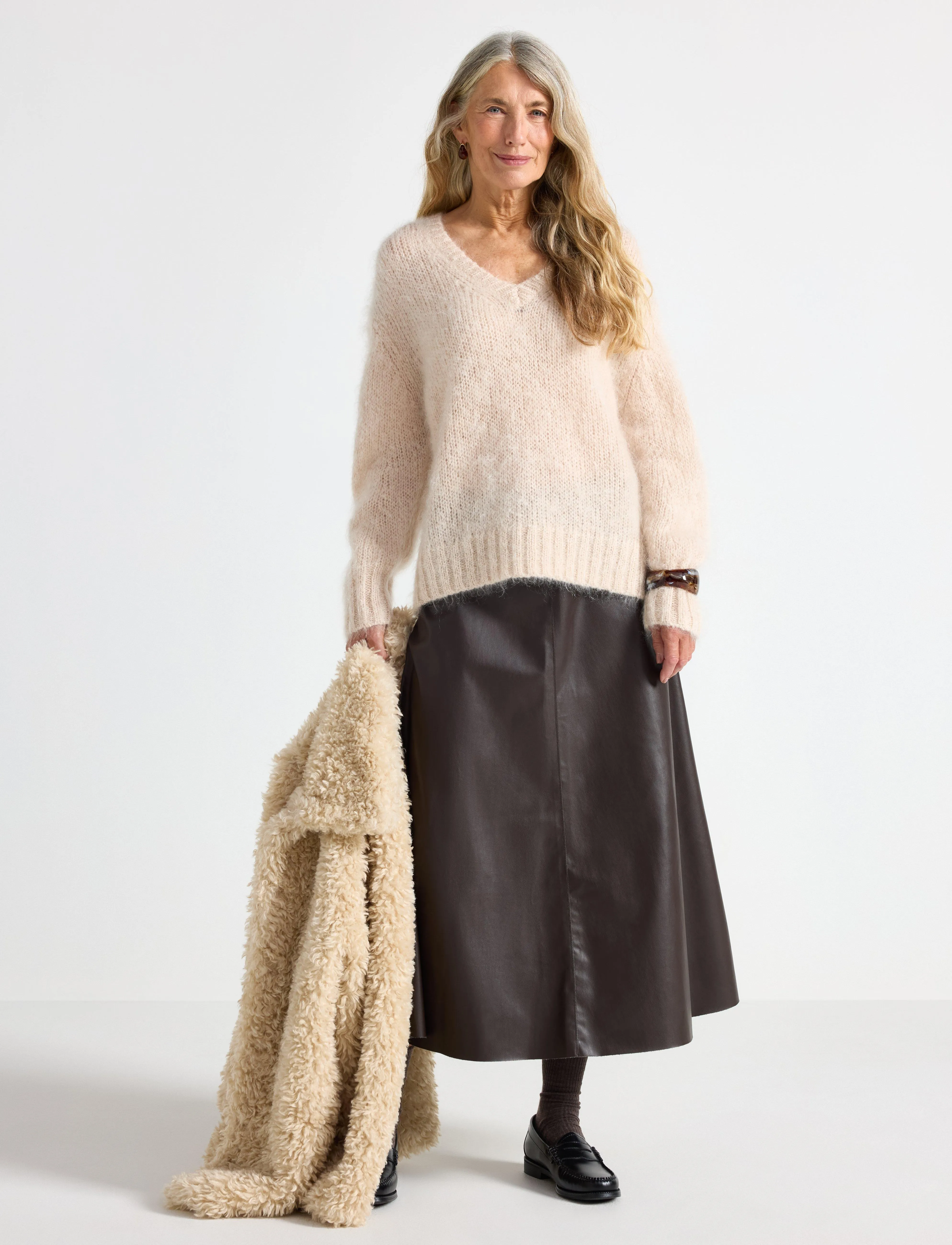 Lindex Utsvängd midikjol i läderimitation - Kjolar - DARK BROWN / brown