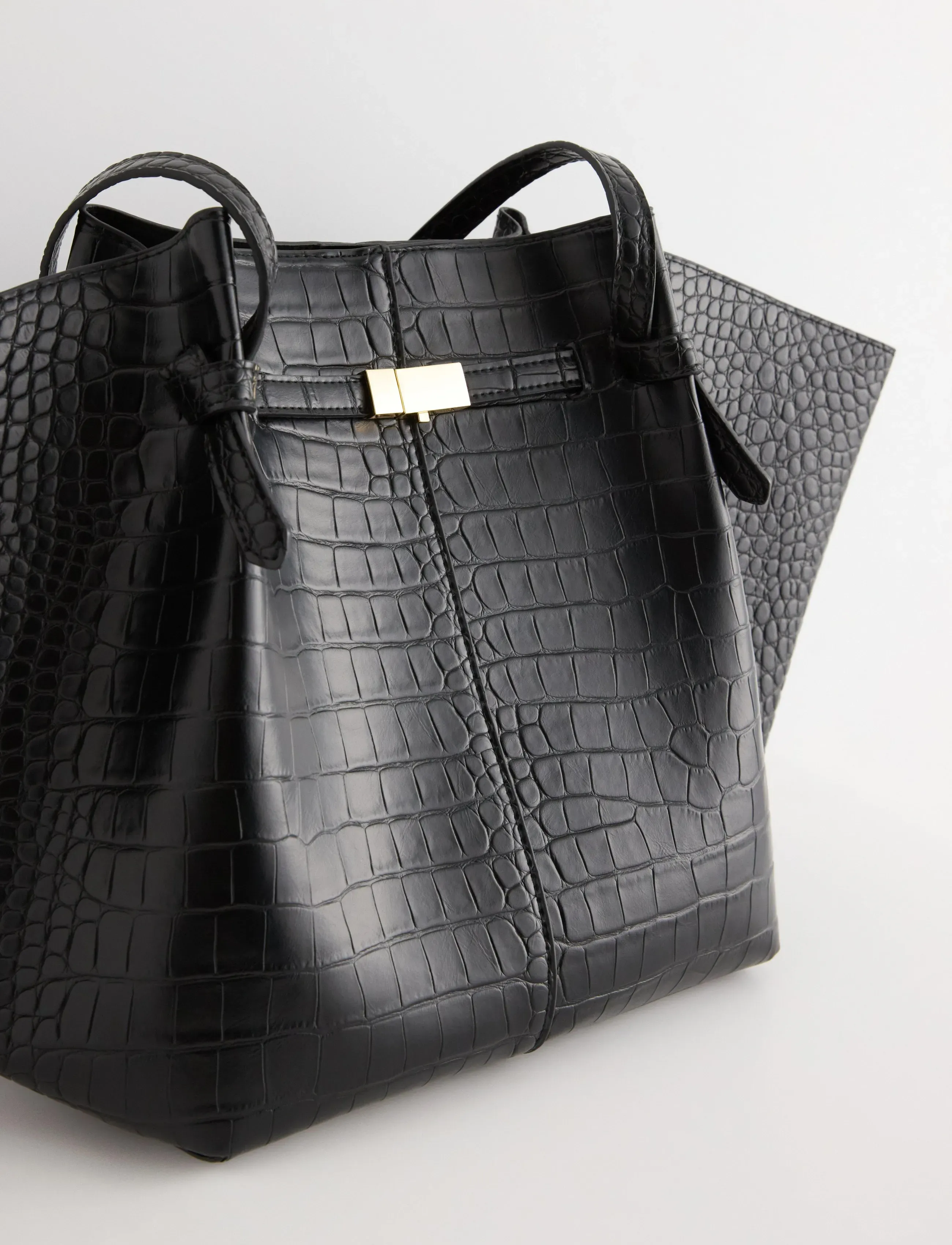 Lindex - Bag Tote Elsie Croco - black - 2