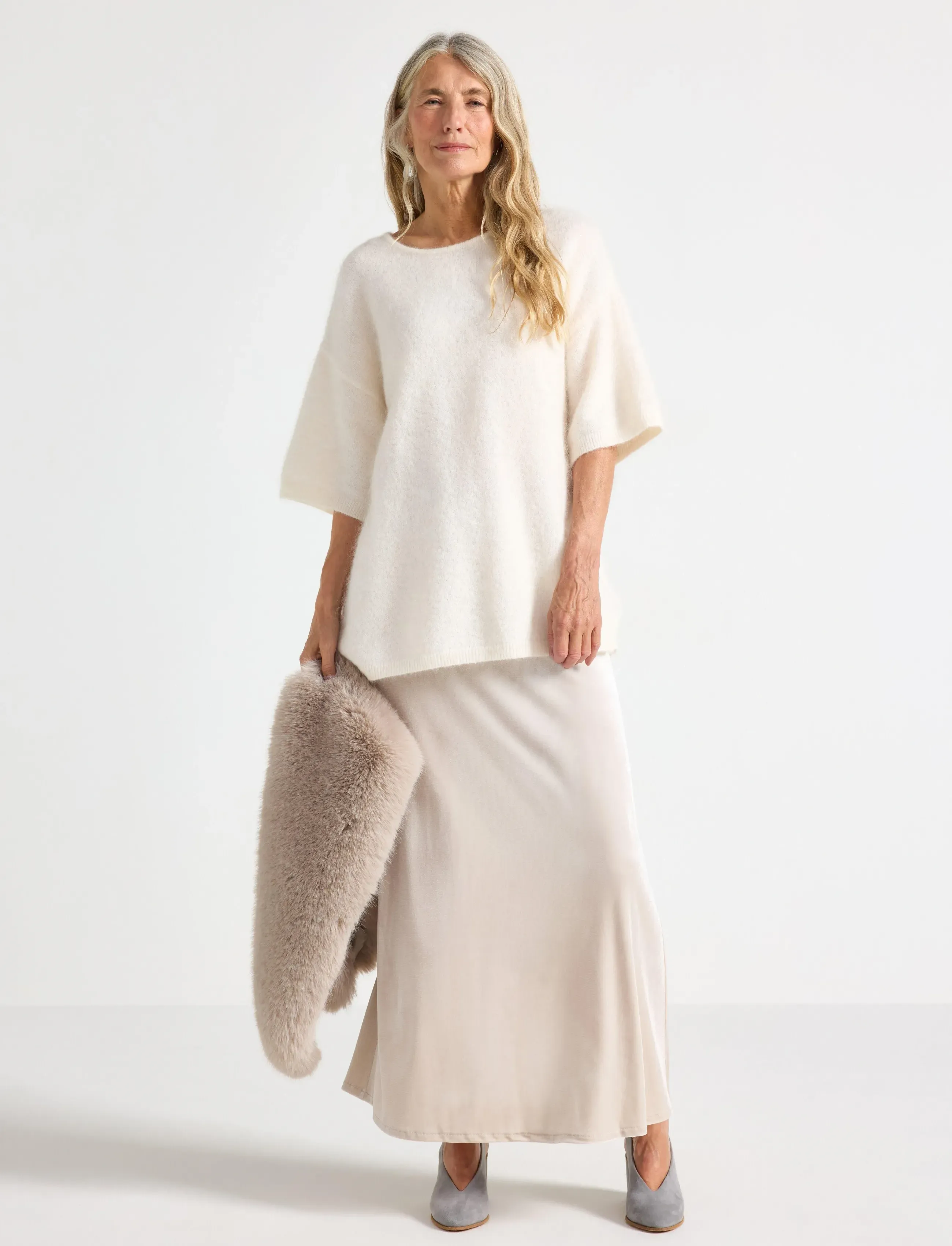 Lindex Maxi Nederdel I Velour, Kvinder, Fløjls Maxi Nederdel, Beige, Str: M
