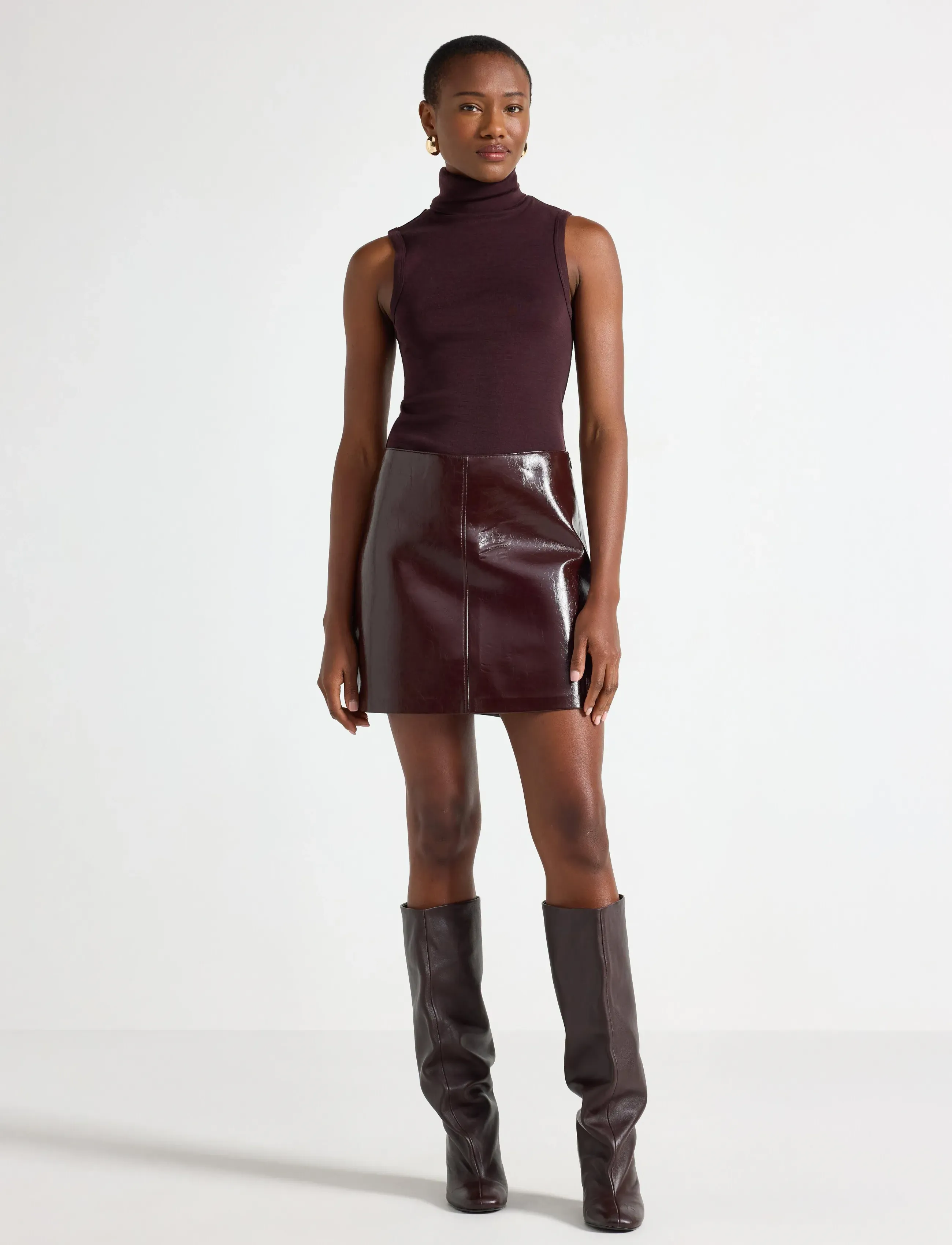 Lindex Skirt Celia PU - Kurze Röcke - DARK RED / brown