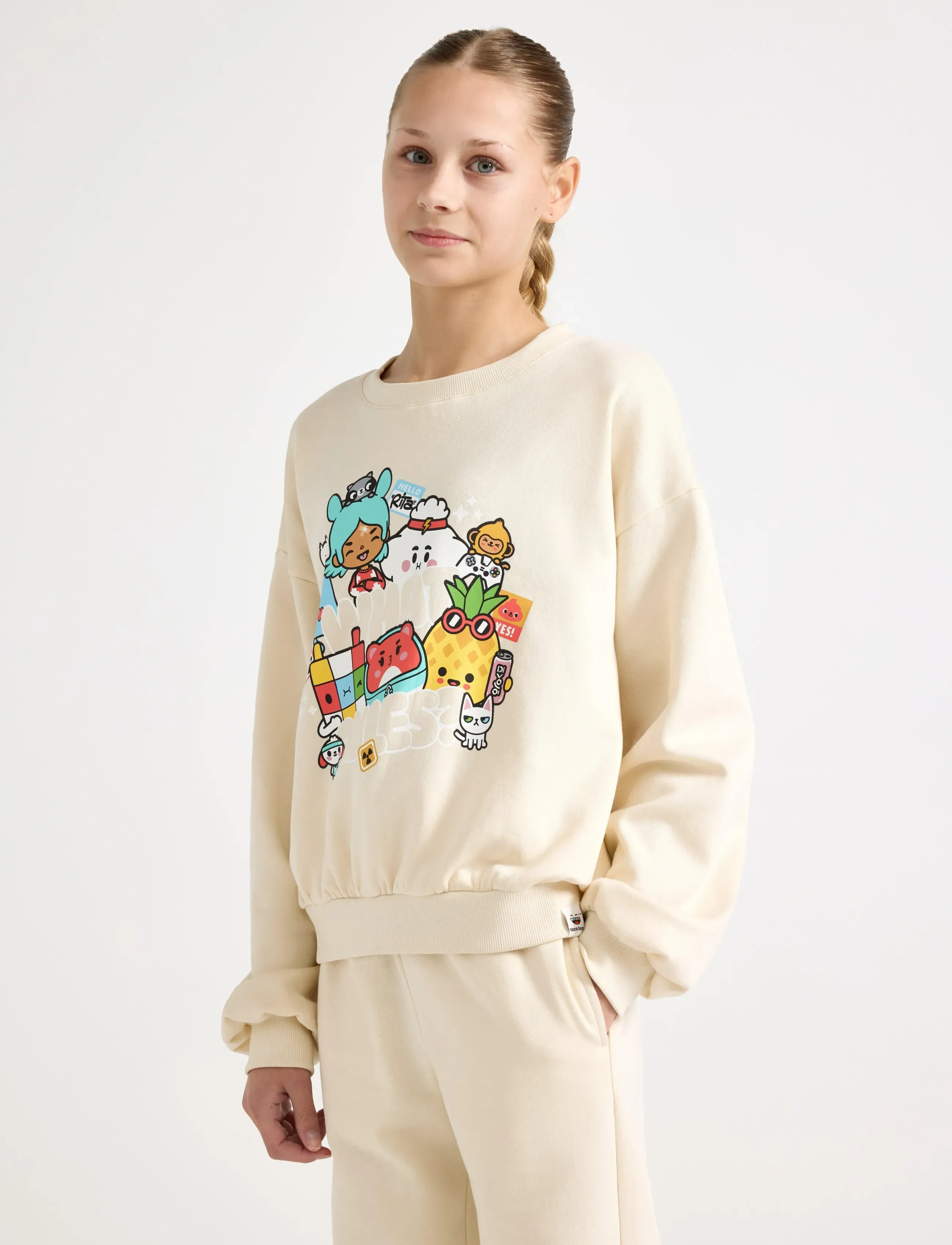 Lindex Sweatshirt Toca Boca, Børn, Toca Boca Printet Sweatshirt, Beige, Str: 170