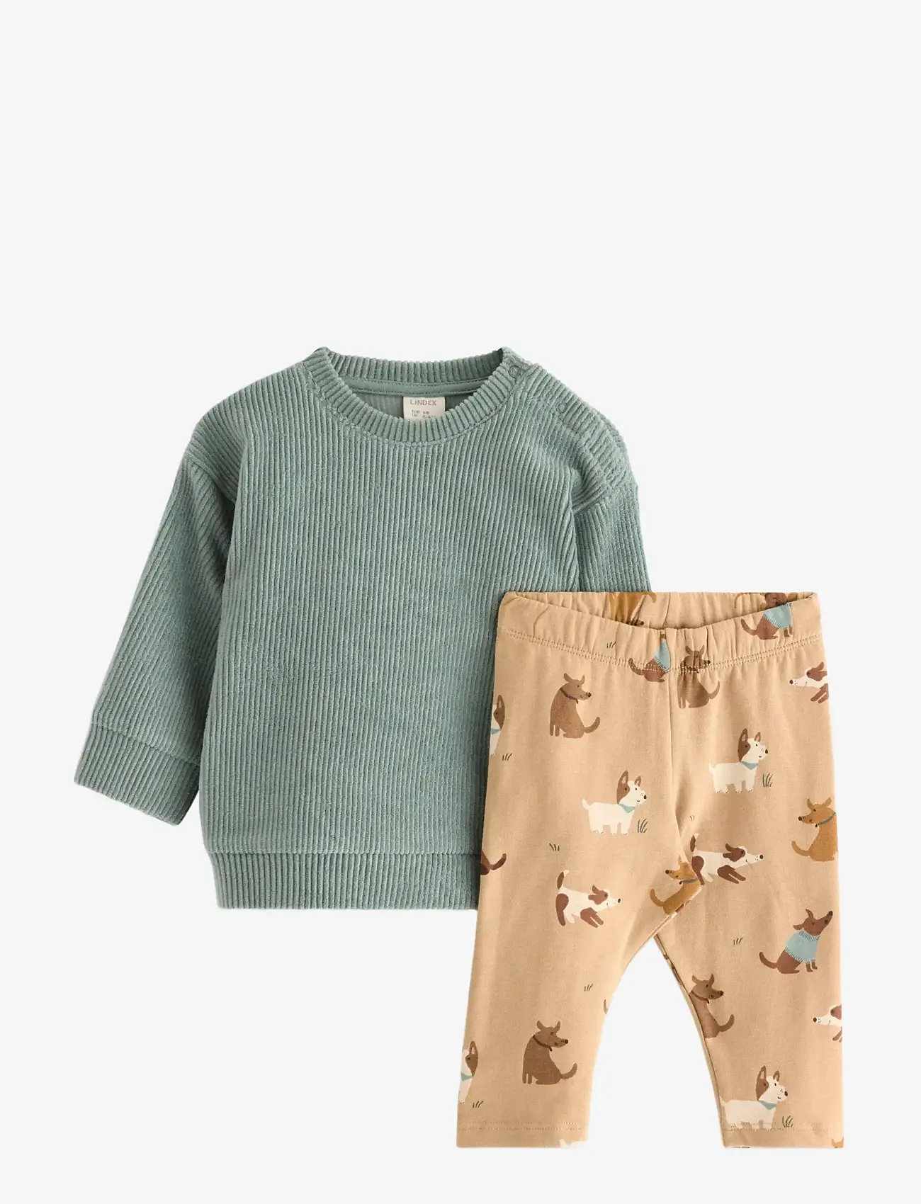 Lindex - Set sweater leggings velour ao - sets mit langärmeligem t-shirt - light dusty green - 0
