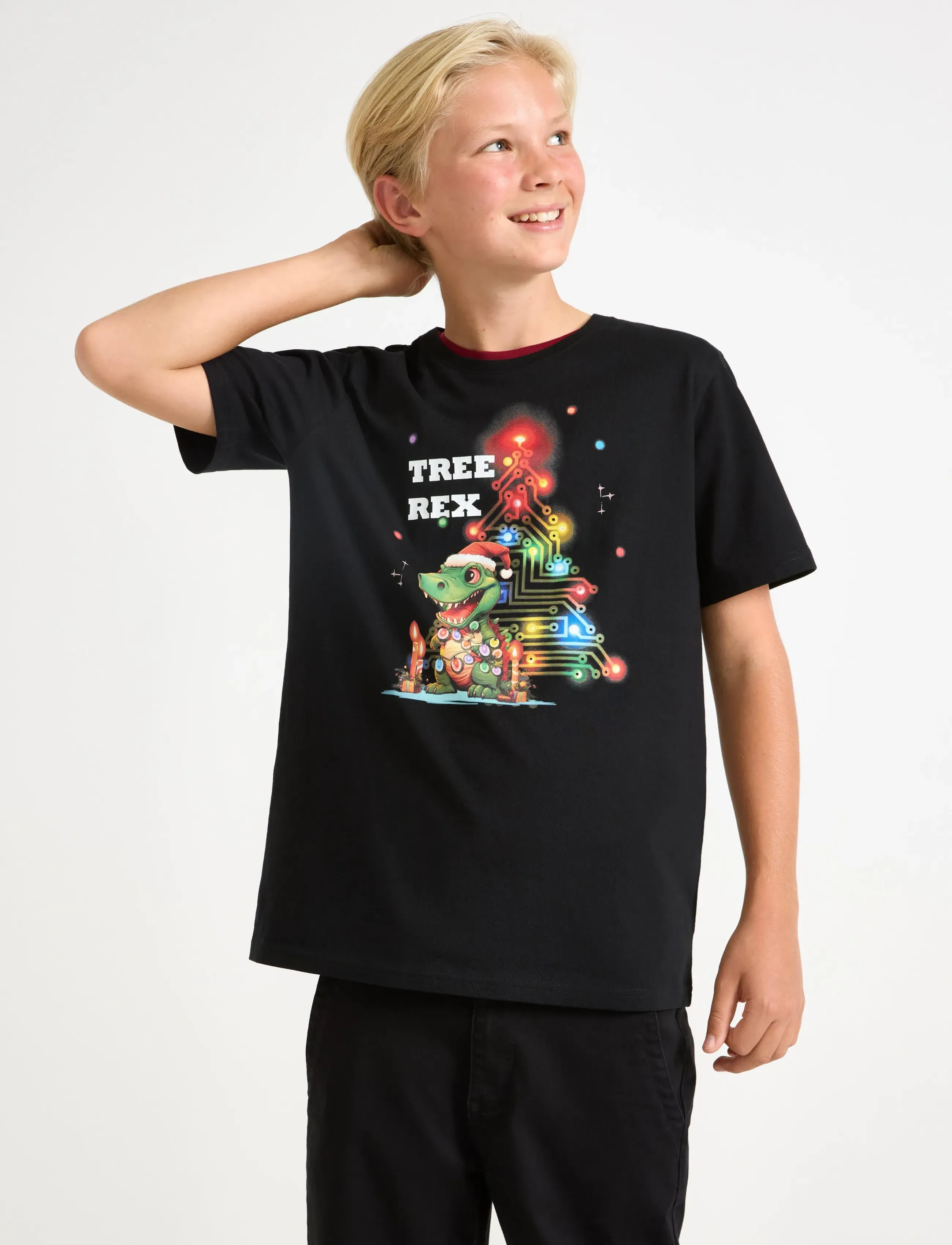 Lindex T Shirt Christmas Print, 170, T-shirts, Schwarz - Short-sleeved, Kinder