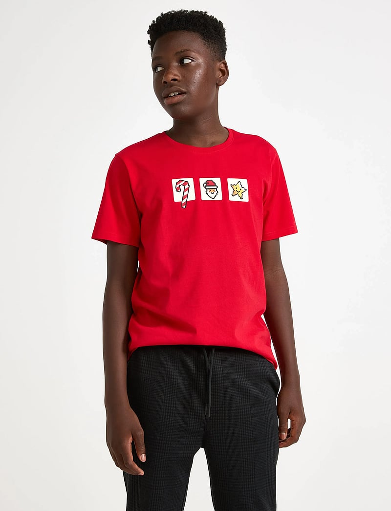 Lindex - T shirt Christmas print - kortærmede t-shirts - red - 0