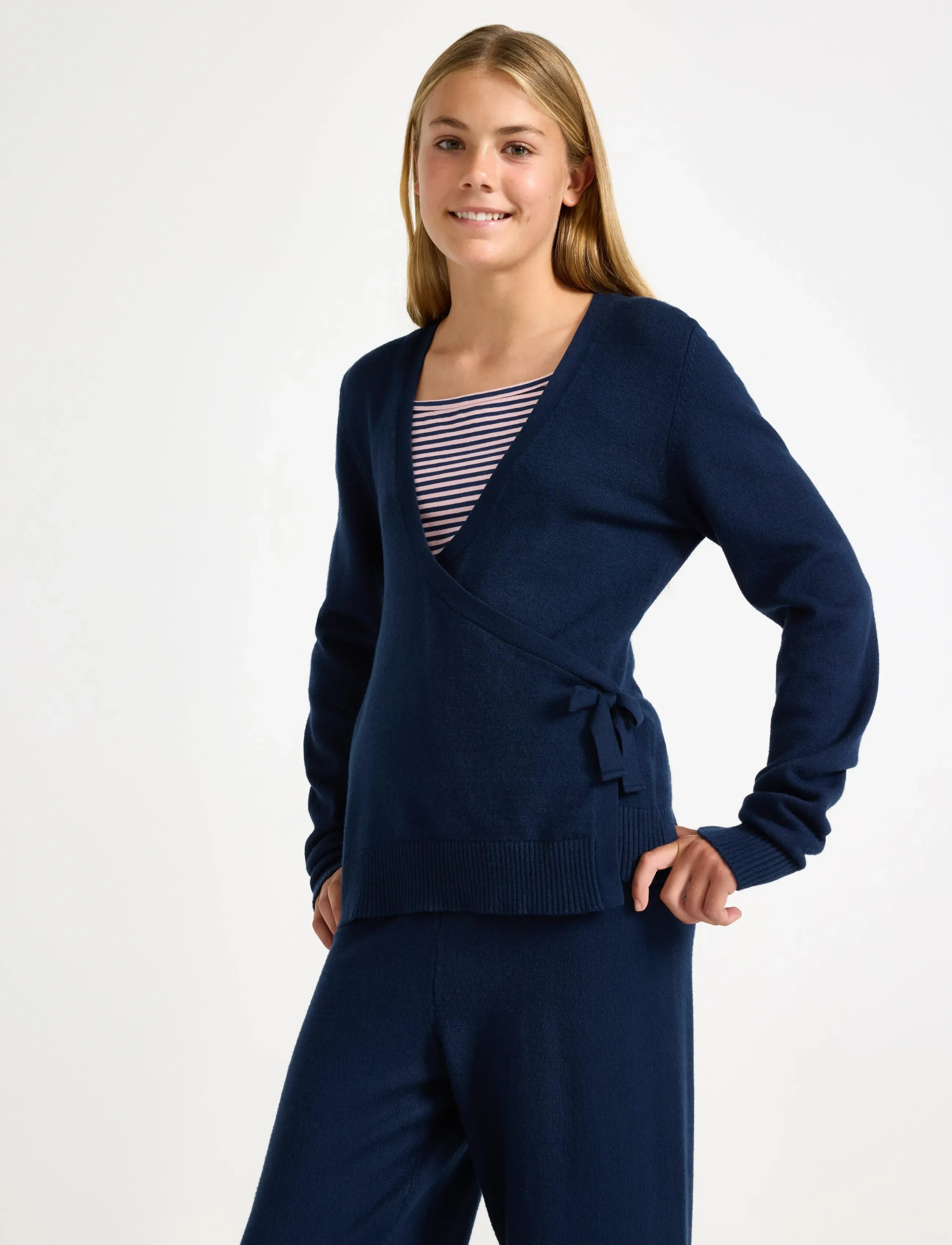 Lindex Sweater Wrap Cardigan, 128, Navy, Strik > Cardigans, Børn