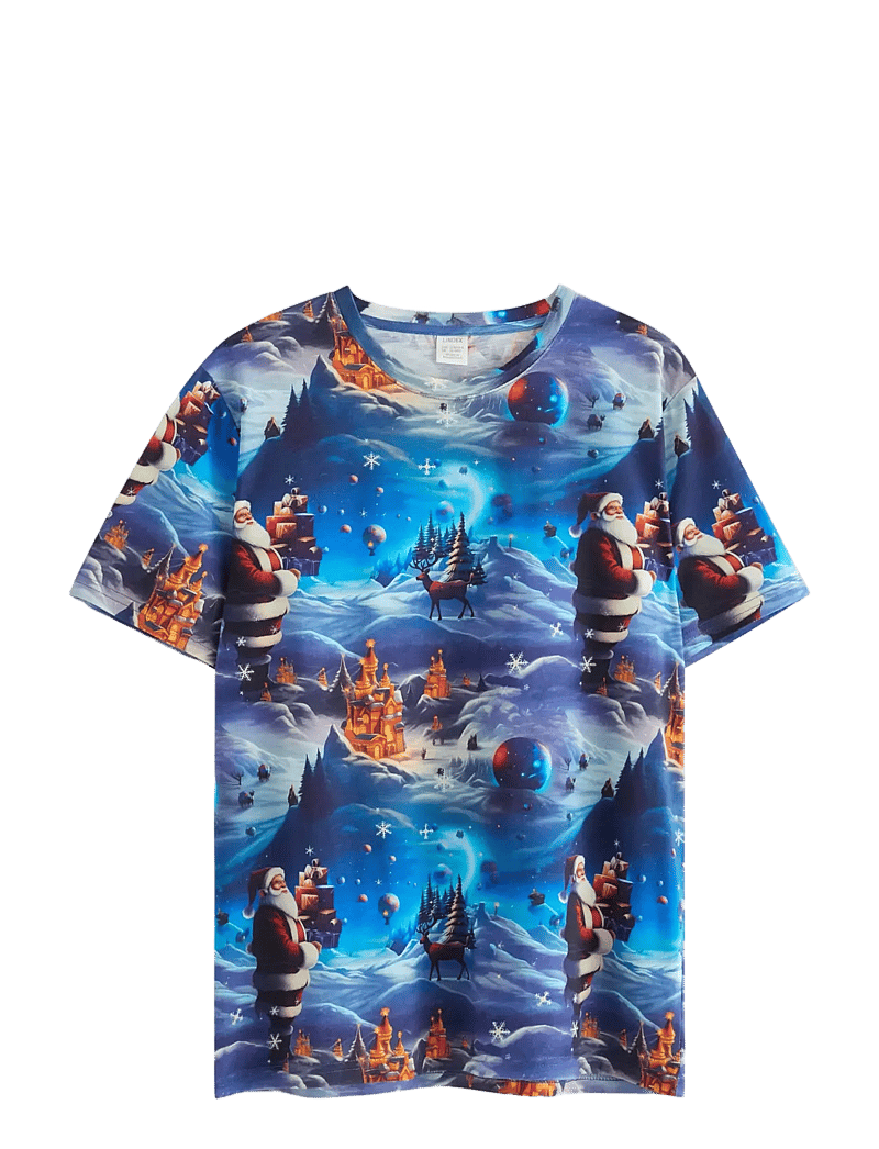 Lindex - T shirt AI aop Santa - kortärmade t-shirts - dk dusty blue - 1