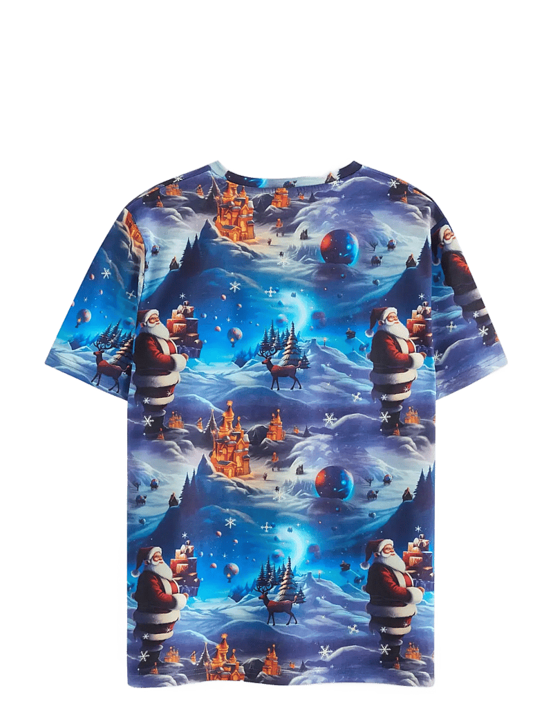 Lindex - T shirt AI aop Santa - kortärmade t-shirts - dk dusty blue - 2