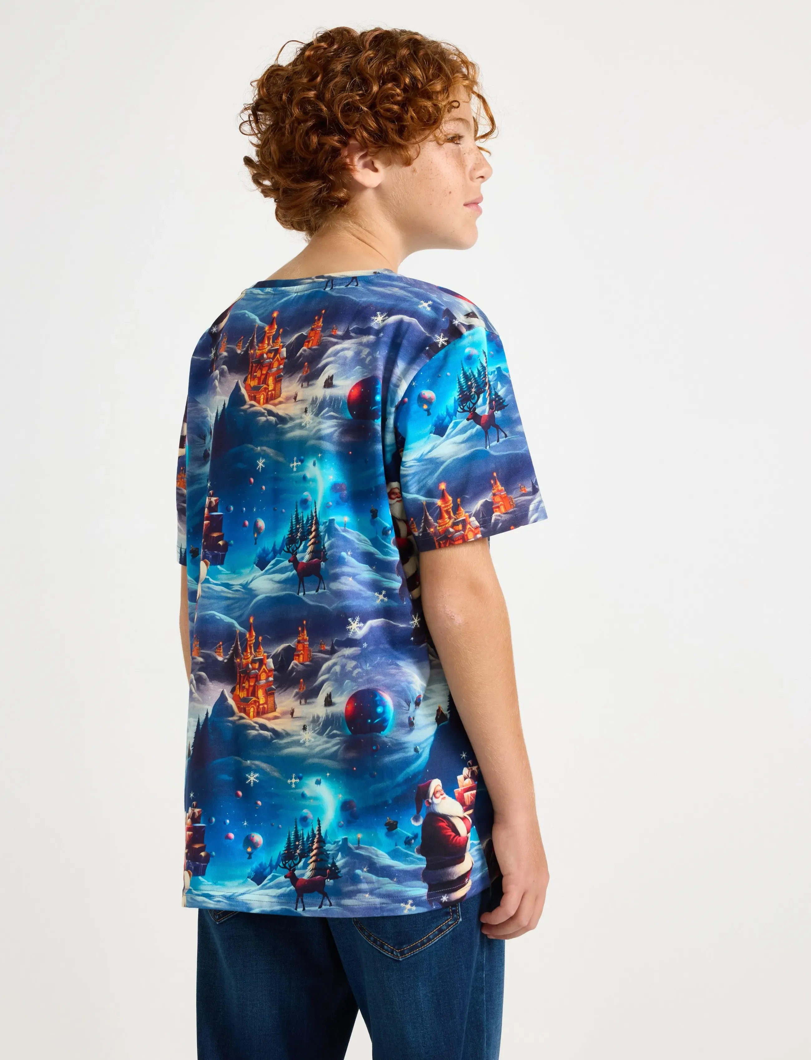 Lindex - T shirt AI aop Santa - krótki rękaw - dk dusty blue - 3