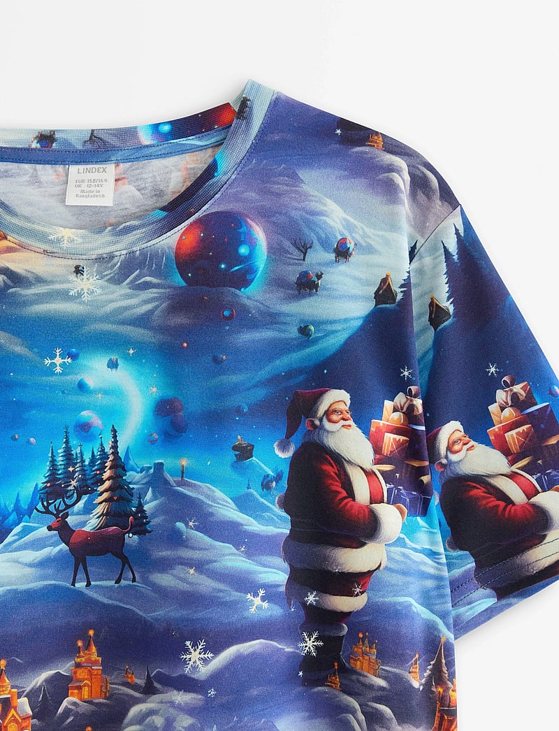 Lindex - T shirt AI aop Santa - kortärmade t-shirts - dk dusty blue - 5