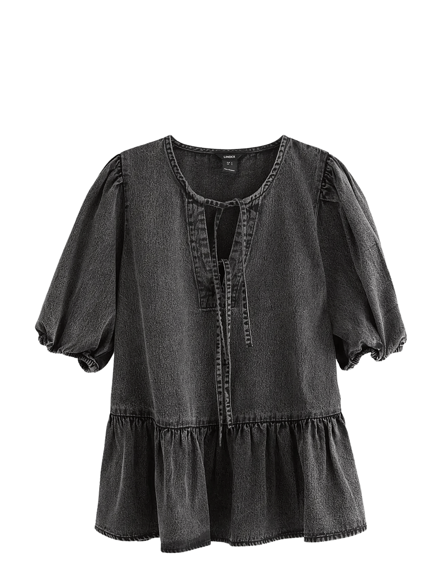 Lindex - Blouse Henrietta - kortærmede bluser - black denim - 1