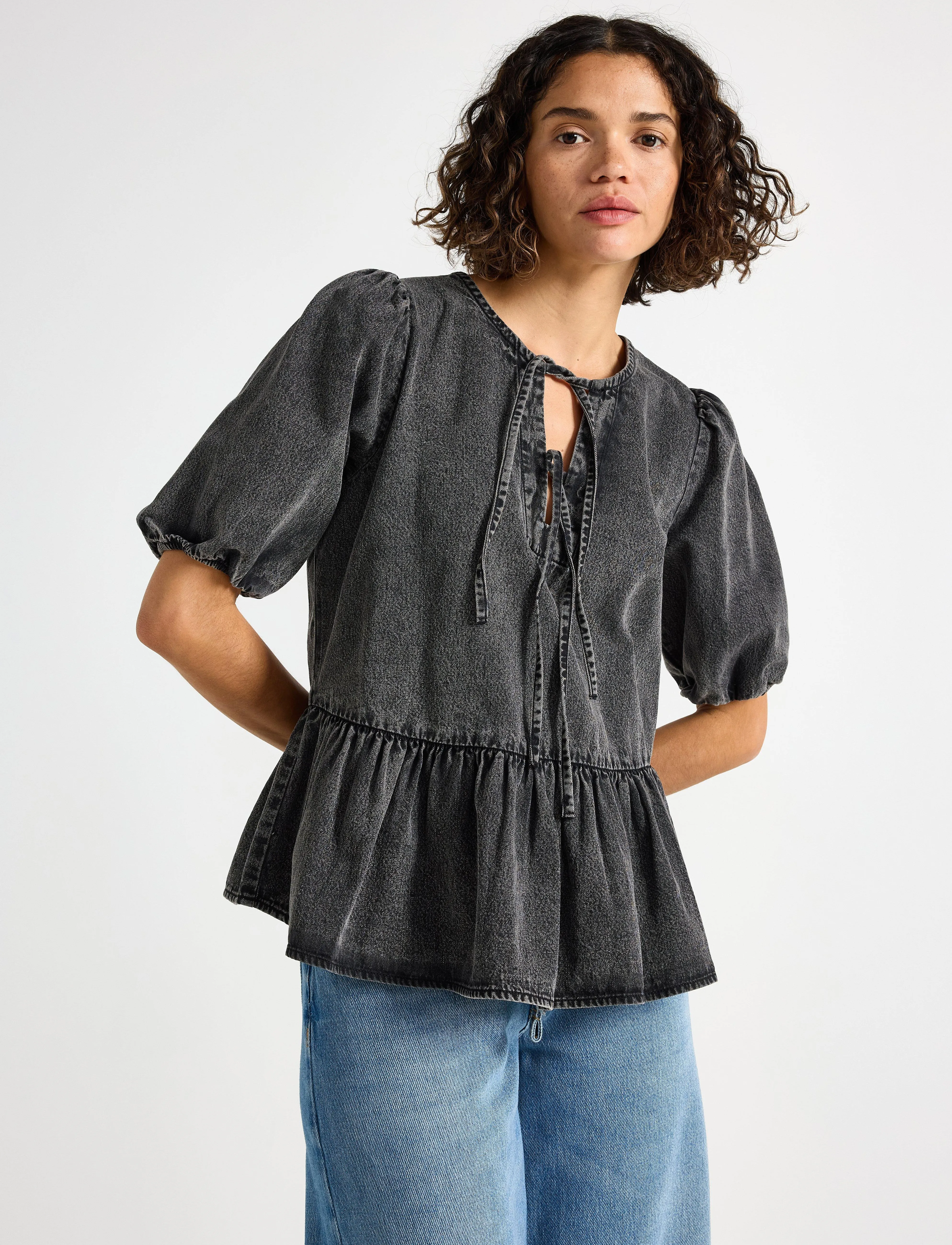 Lindex Blouse Henrietta, M, Blouses, Grau - Short-sleeved, Frauen