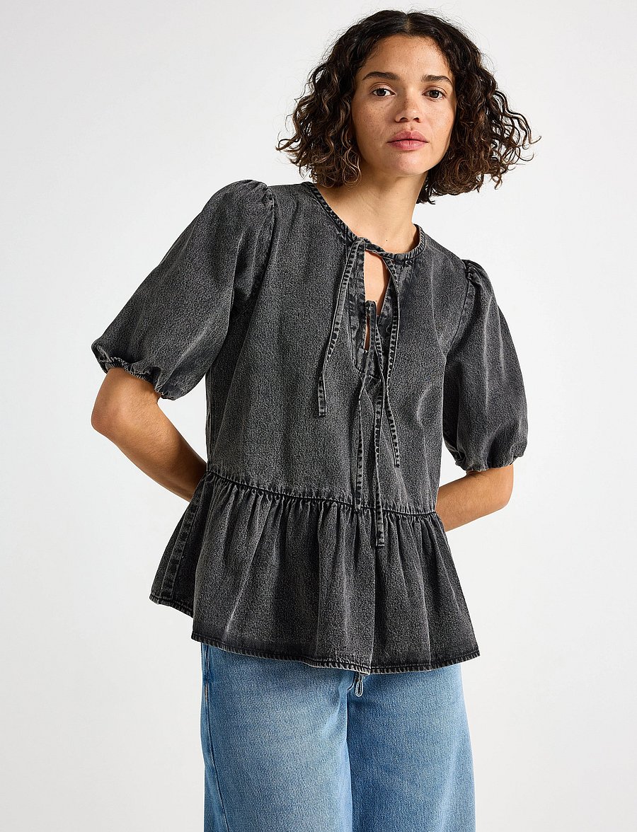 Lindex - Blouse Henrietta - kortærmede bluser - black denim - 0