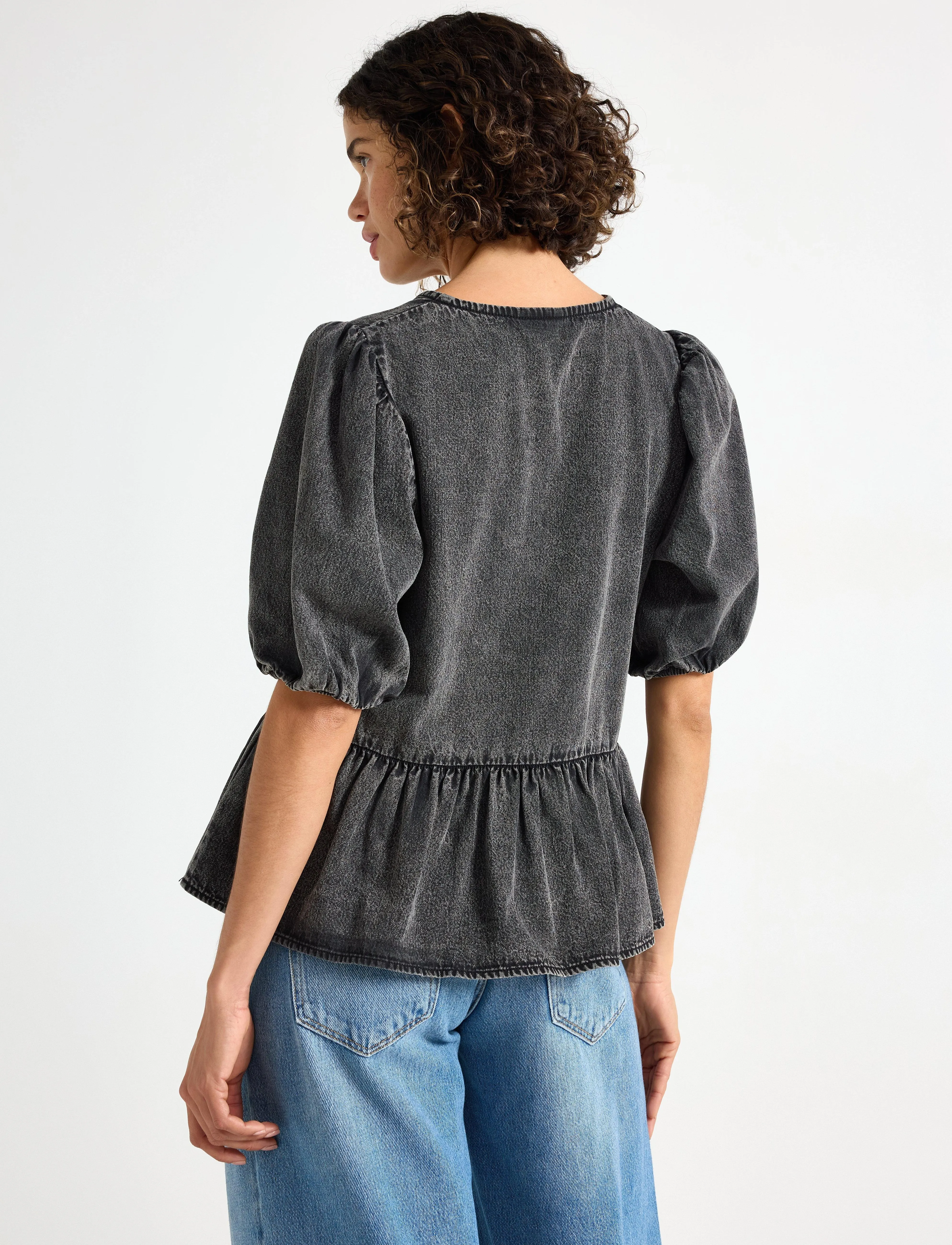 Lindex - Blouse Henrietta - blūzes ar īsām piedurknēm - black denim - 3