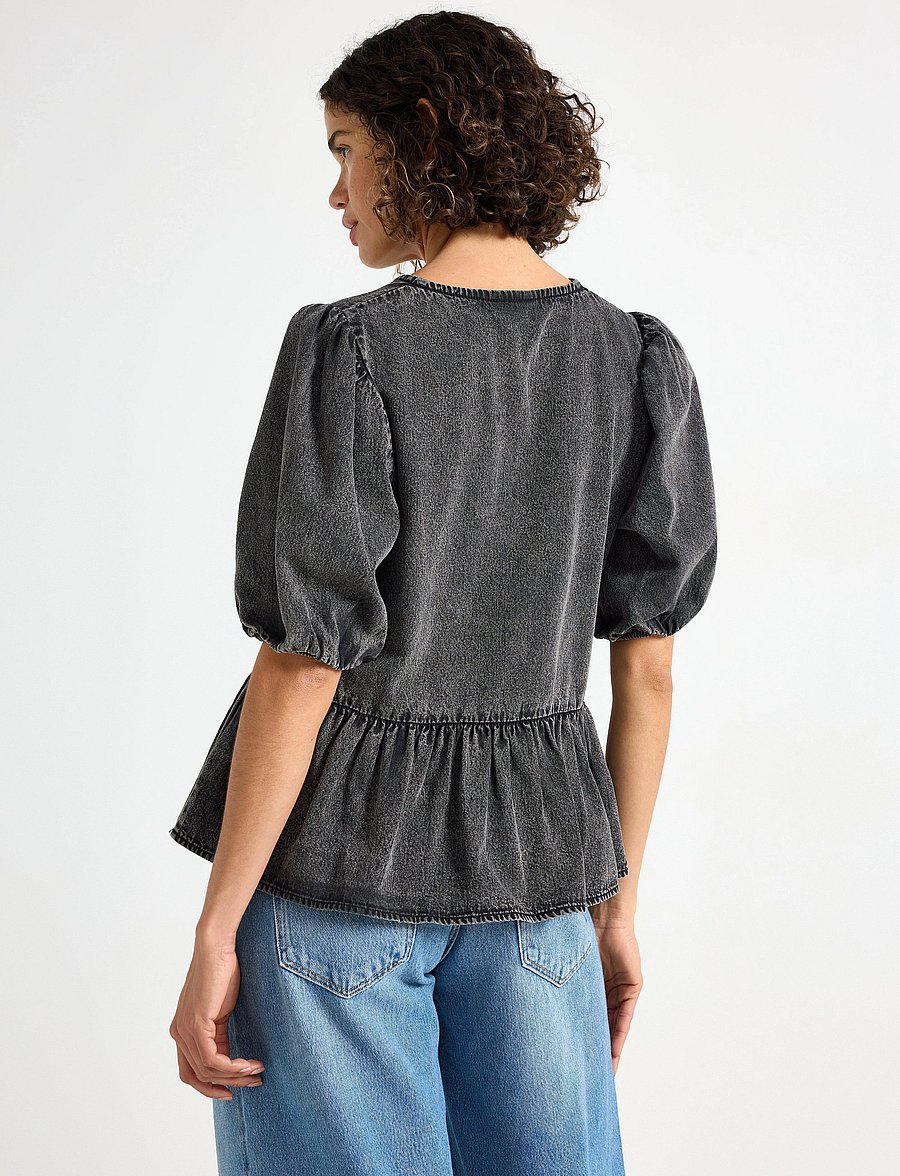 Lindex - Blouse Henrietta - kortærmede bluser - black denim - 3