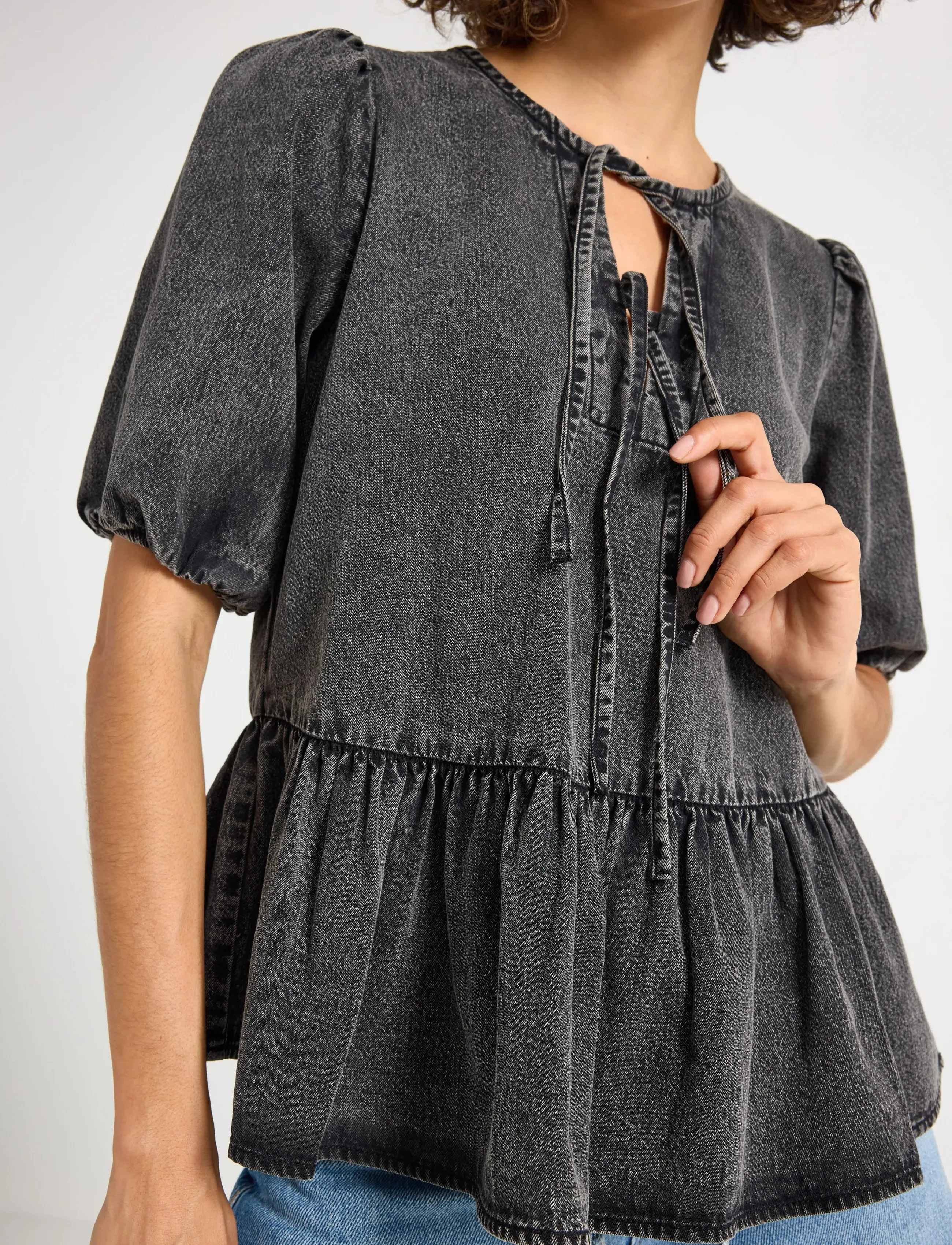 Lindex - Blouse Henrietta - blūzes ar īsām piedurknēm - black denim - 4