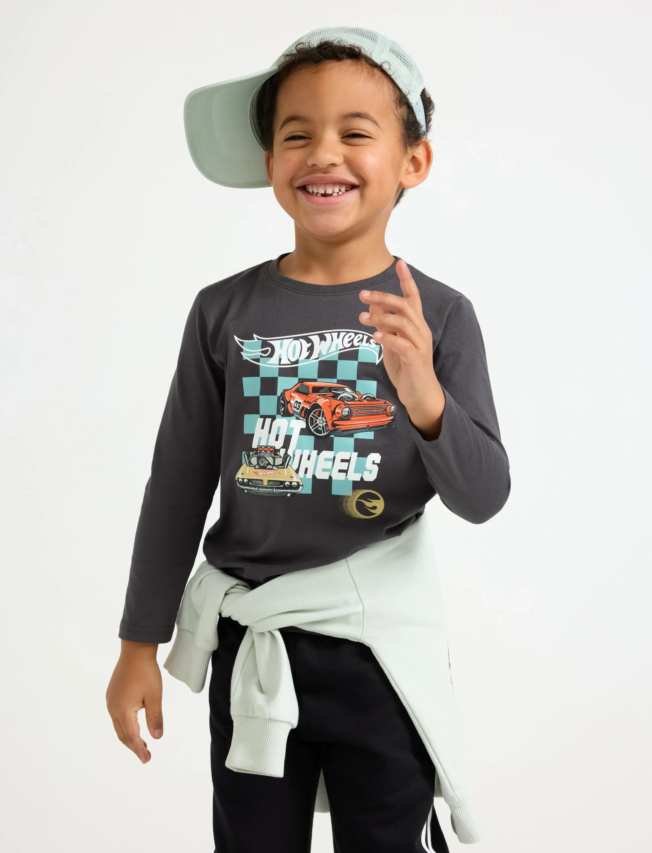 Lindex Top Ls Hot Wheel, Børn, Hot Wheels Print Langærmet T-shirt, Grå, Str: 98