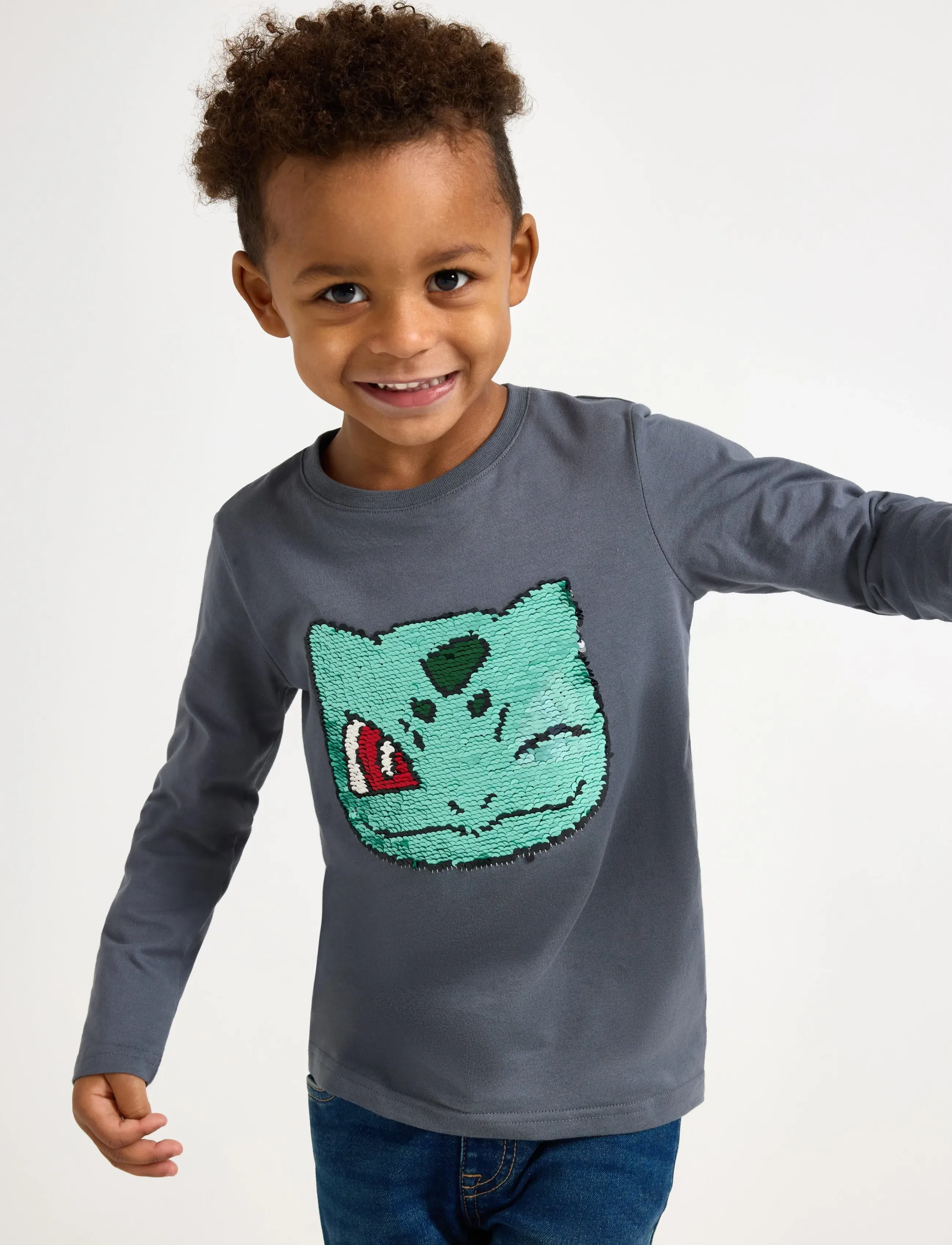 Lindex Top LS pokemon sequins - Overdele - DARK GREY / grey