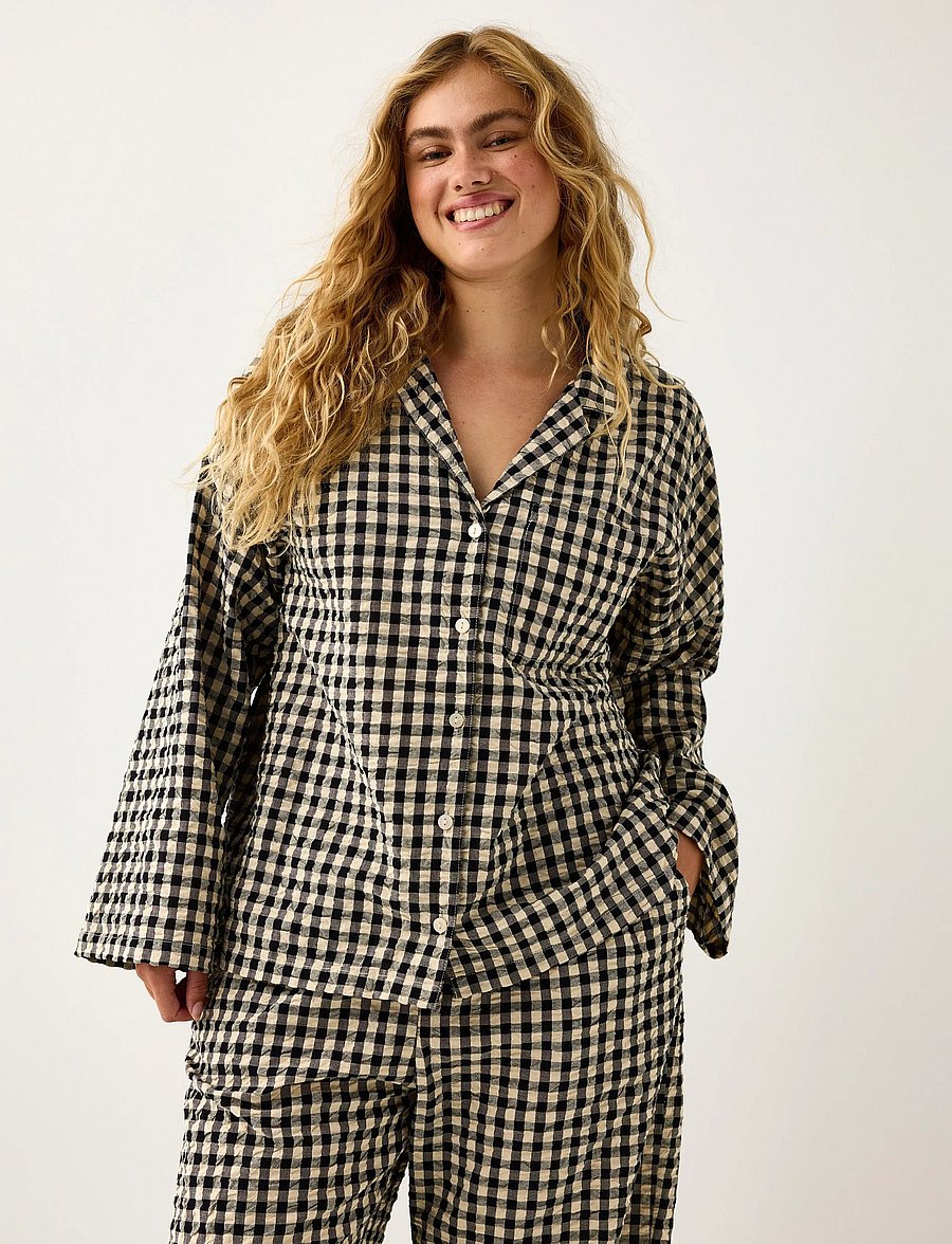 Lindex - Pyjama shirt in seersucker - topid - black - 0