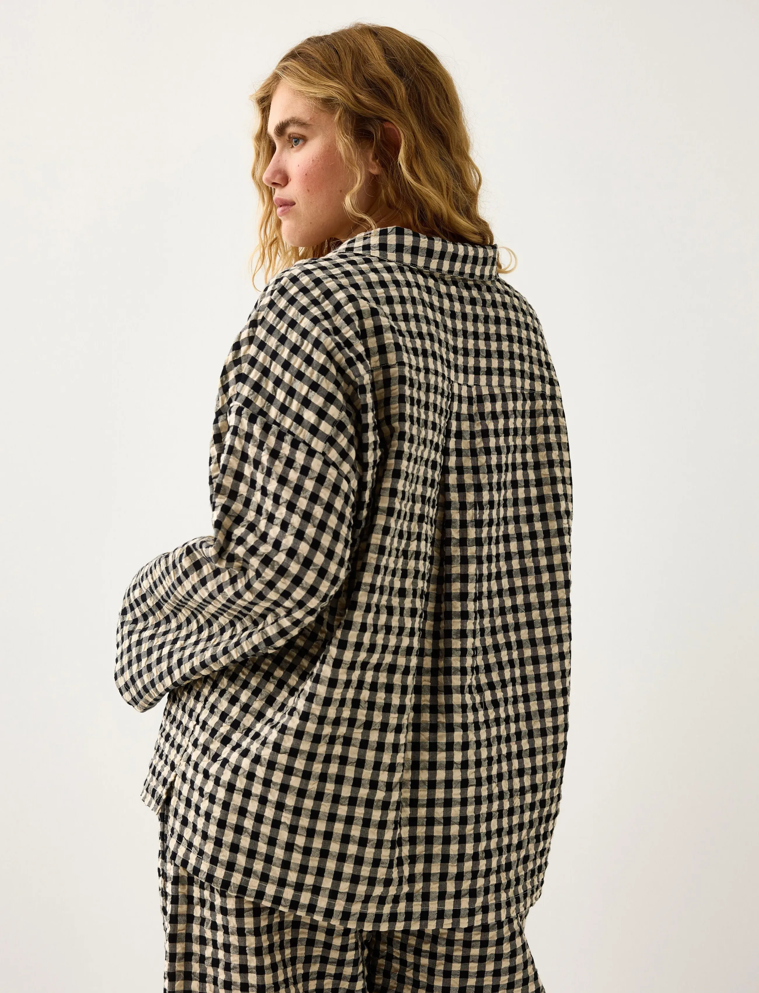 Lindex - Pyjama shirt in seersucker - oberteile - black - 3