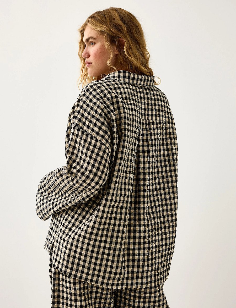 Lindex - Pyjama shirt in seersucker - topid - black - 3