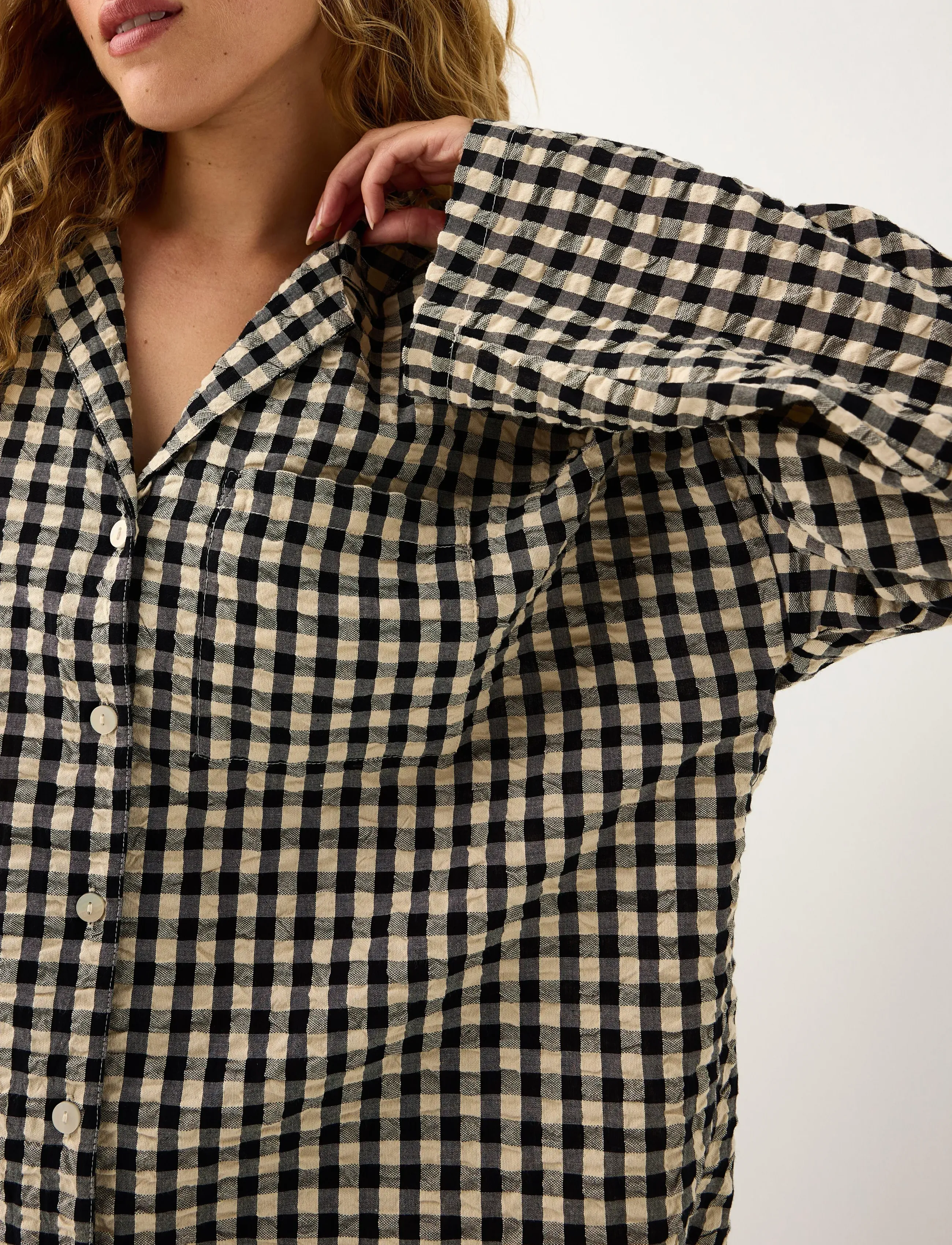 Lindex - Pyjama shirt in seersucker - oberteile - black - 4