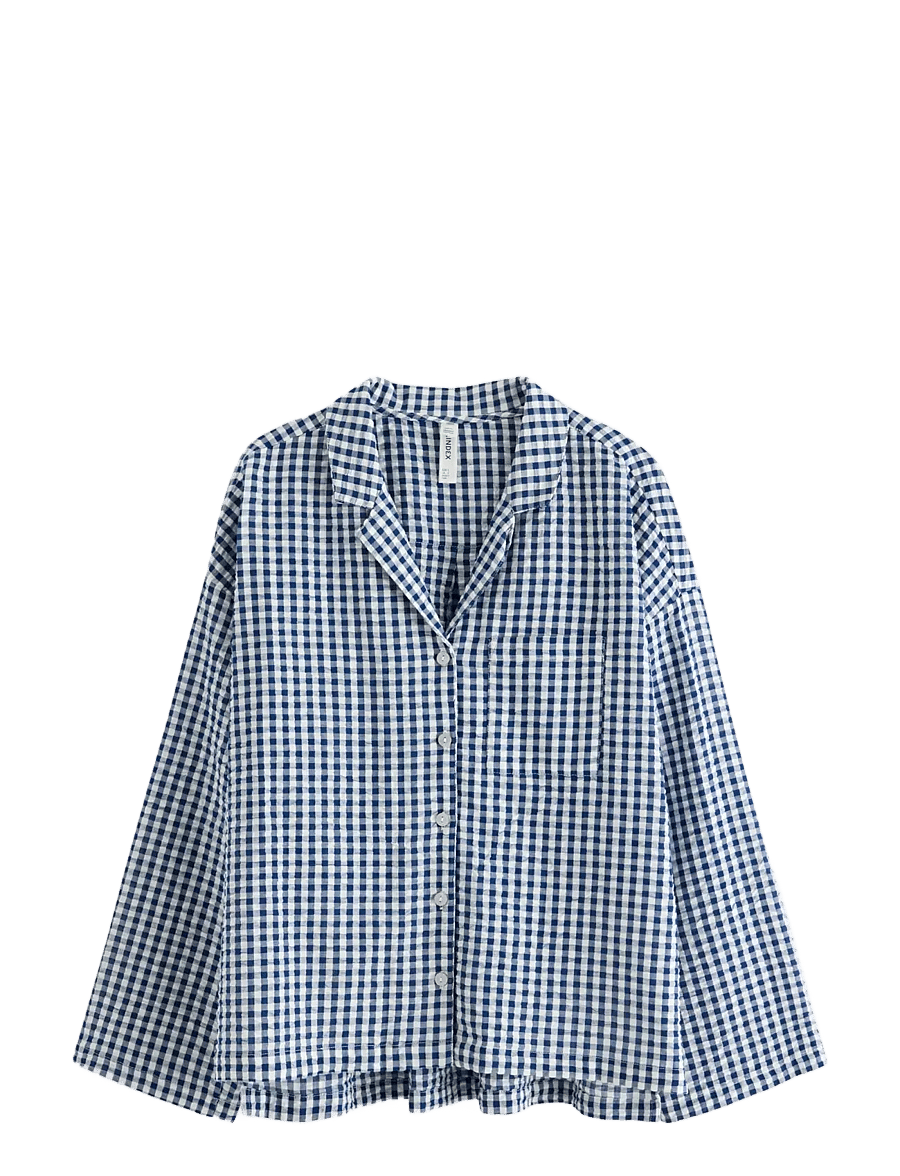 Lindex - Pyjama shirt in seersucker - tops - dark blue - 1