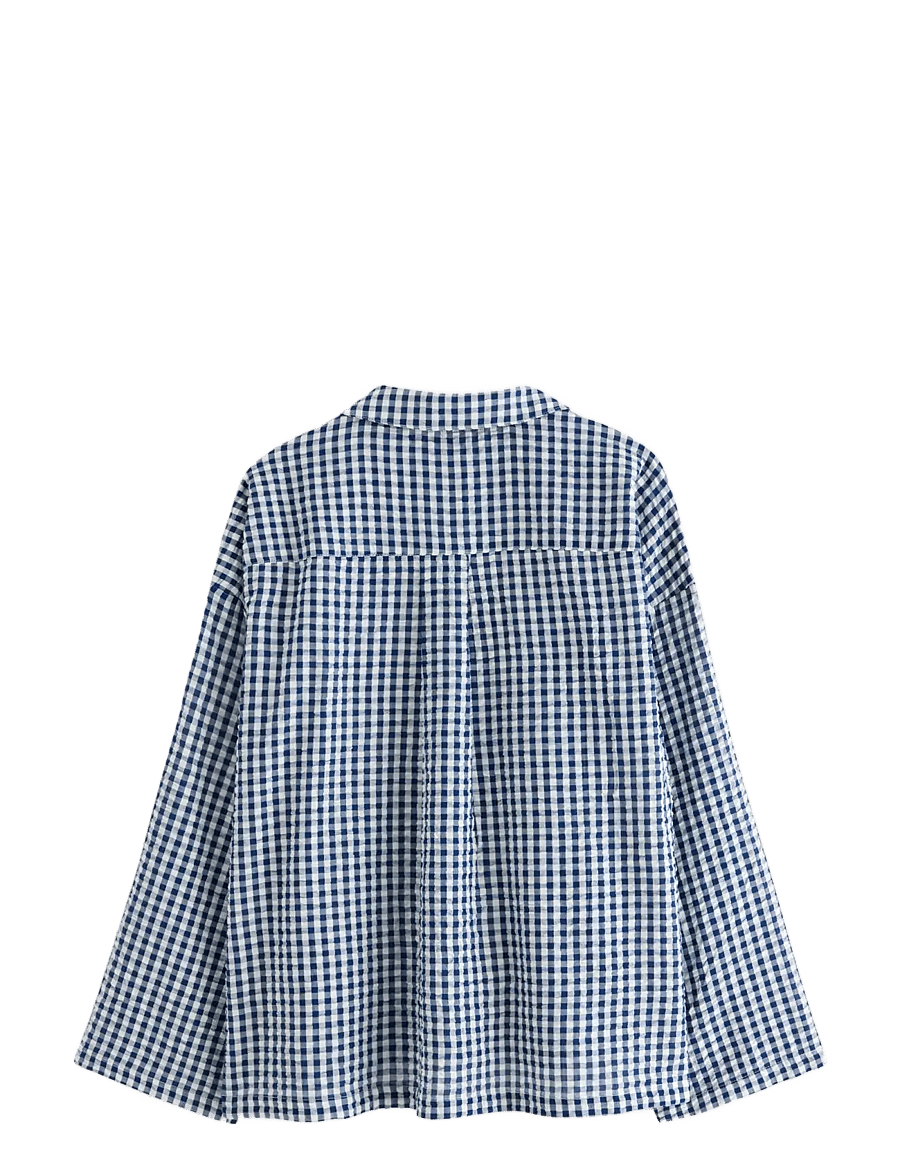 Lindex - Pyjama shirt in seersucker - tops - dark blue - 2