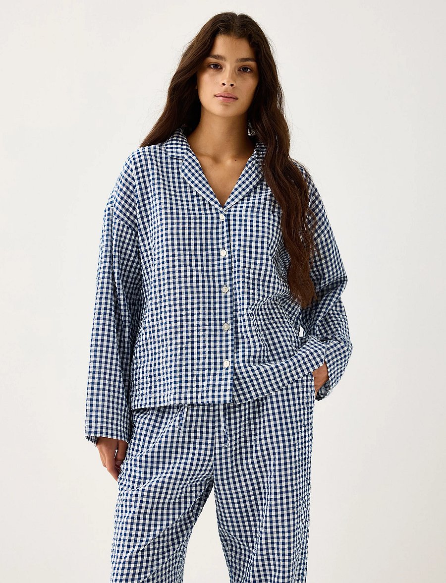 Lindex - Pyjama shirt in seersucker - tops - dark blue - 0
