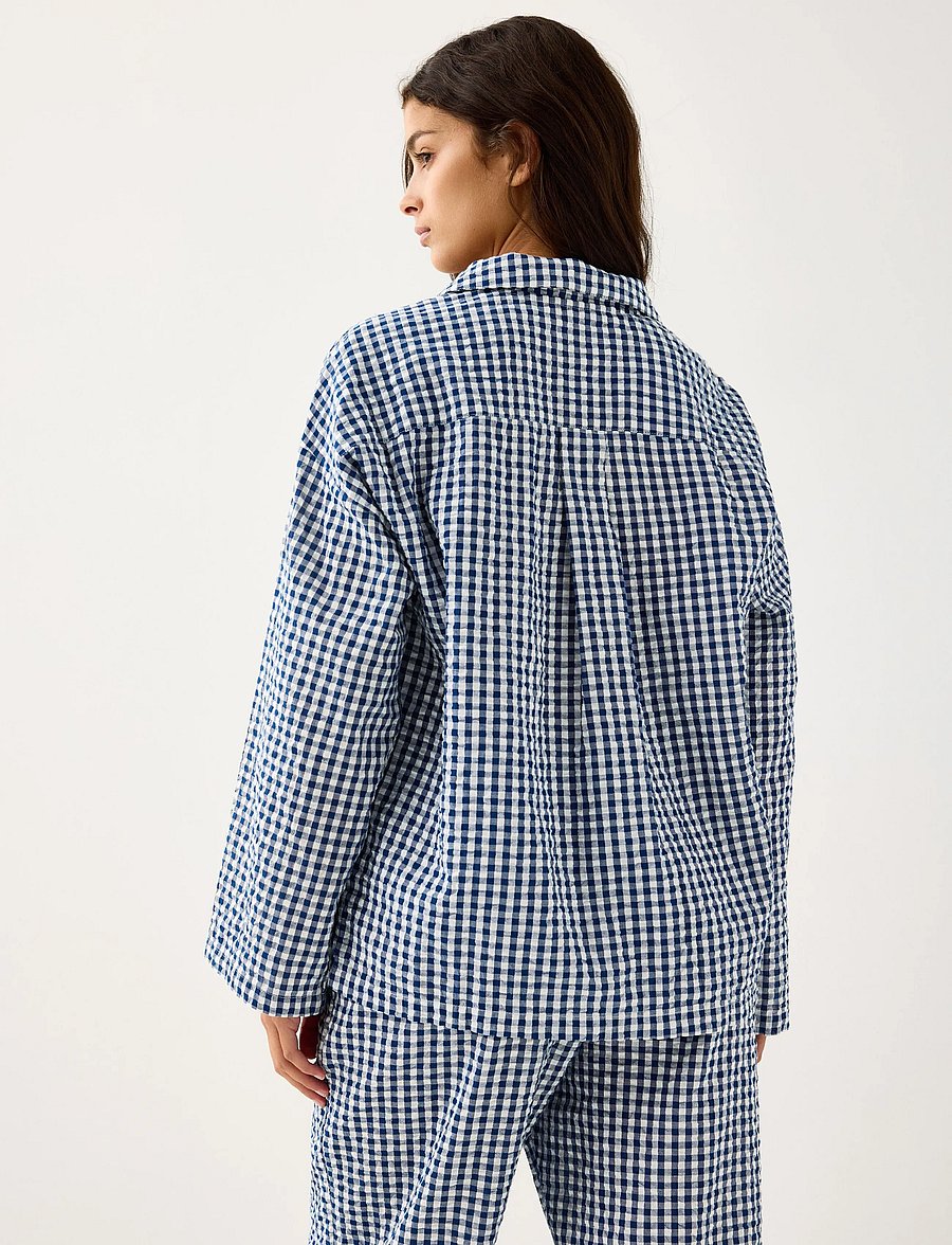 Lindex - Pyjama shirt in seersucker - tops - dark blue - 3