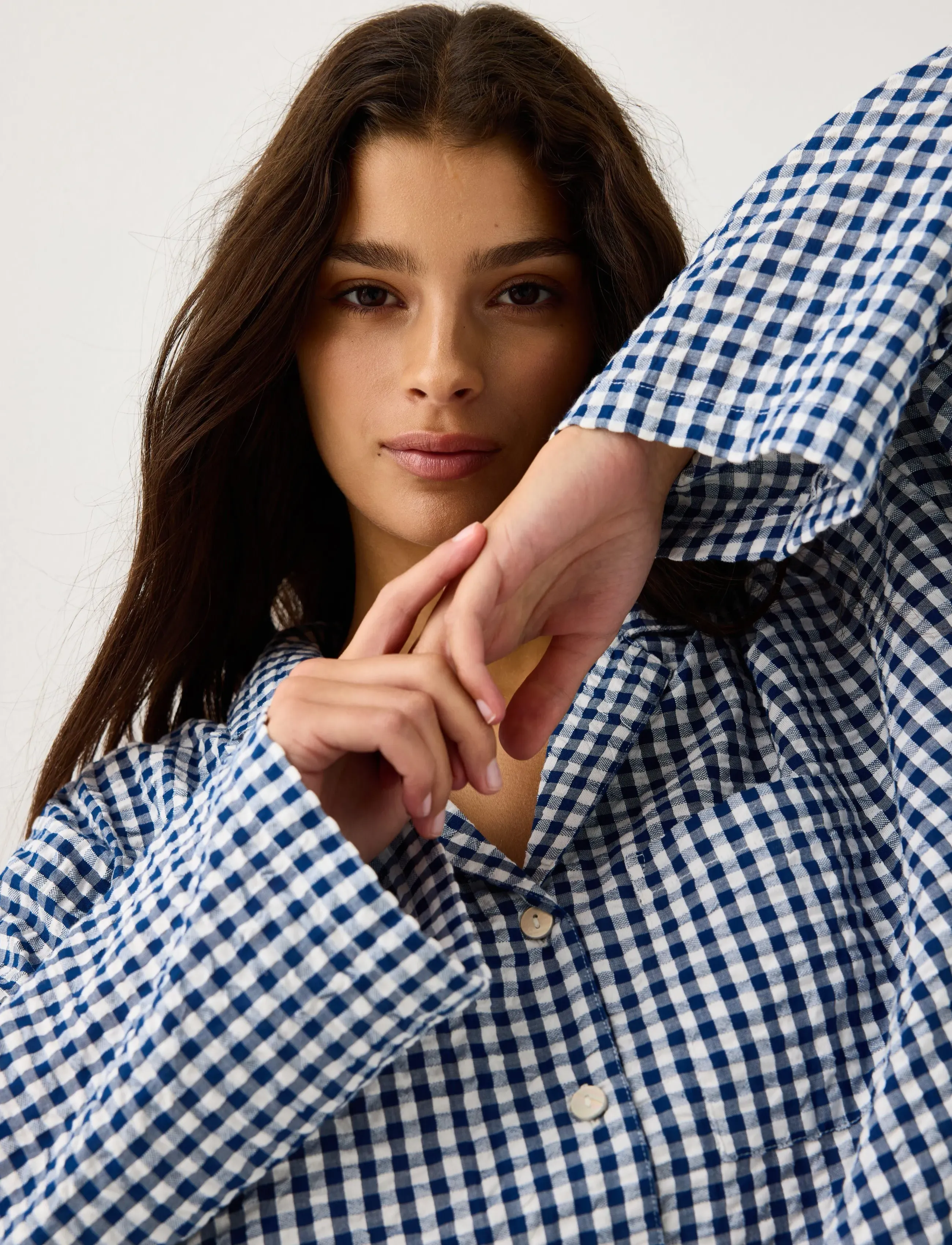 Lindex - Pyjama shirt in seersucker - tops - dark blue - 4