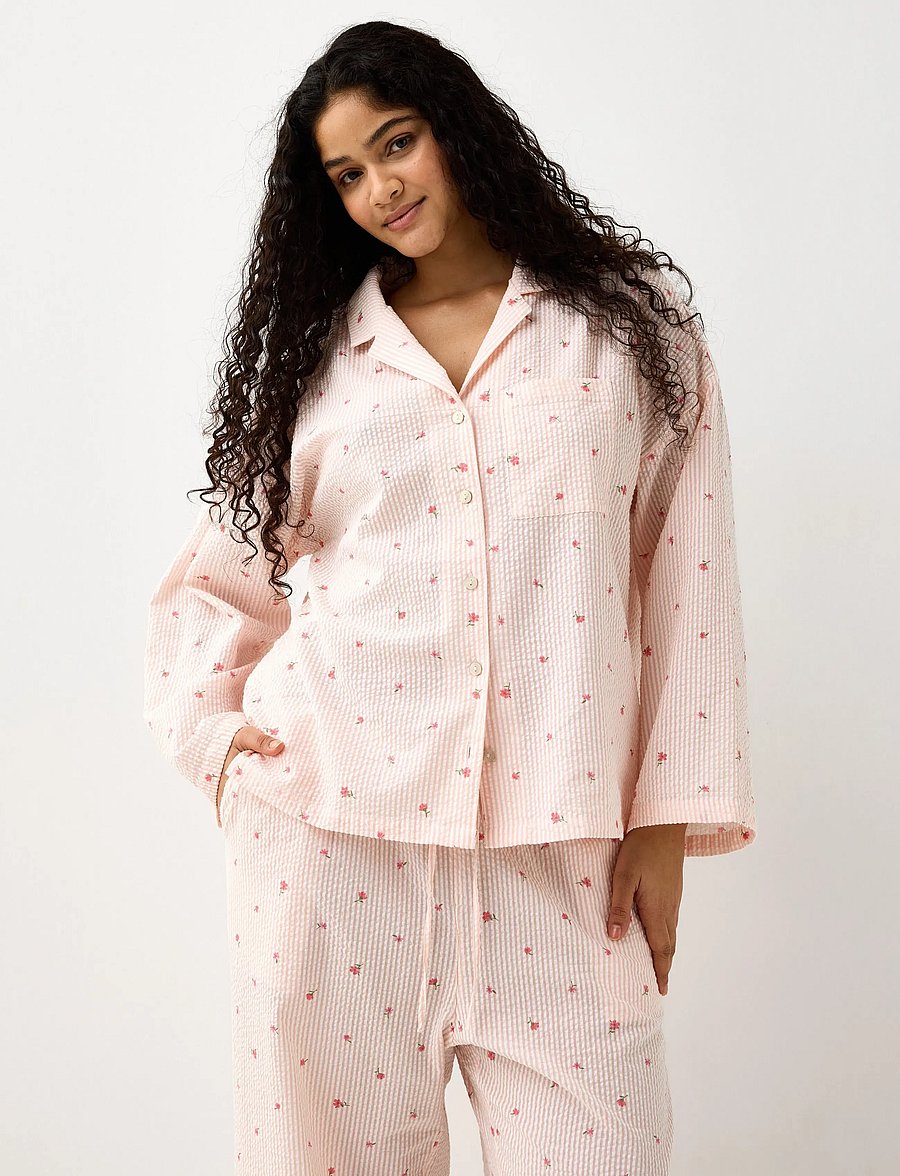 Lindex - Pyjama shirt in seersucker - Överdelar - light coral - 0