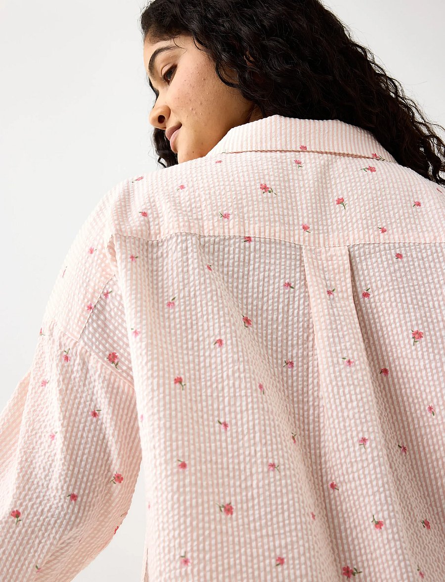 Lindex - Pyjama shirt in seersucker - Överdelar - light coral - 4