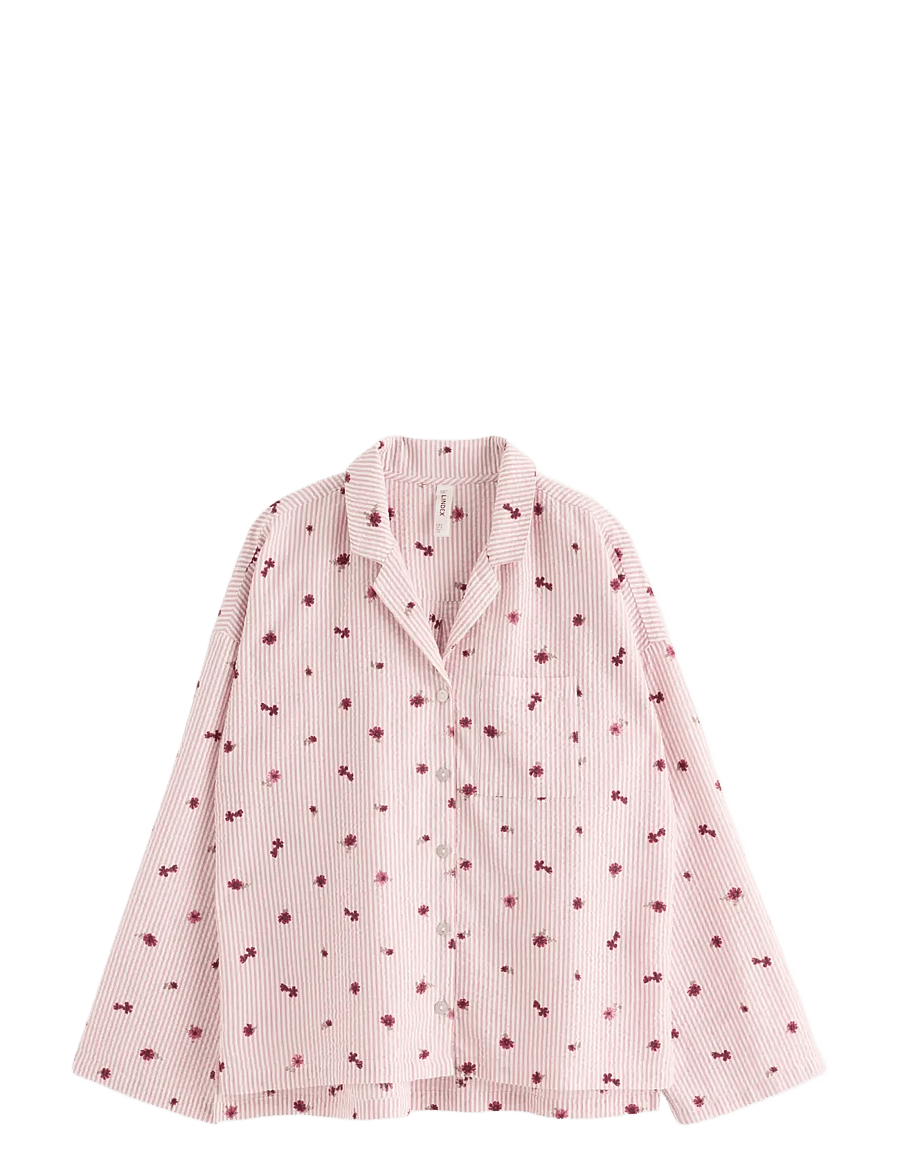 Lindex - Pyjama shirt in seersucker - overdele - light dusty pink - 1