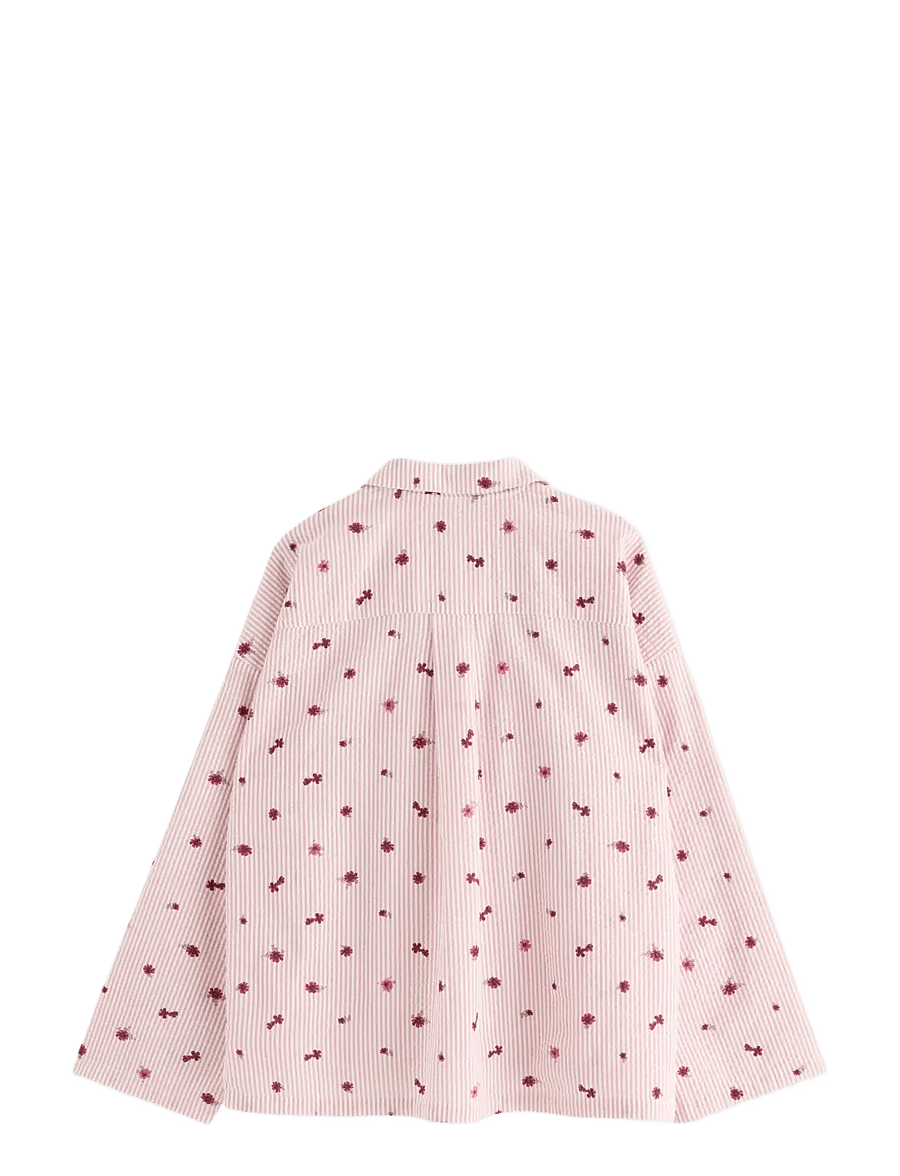 Lindex - Pyjama shirt in seersucker - overdele - light dusty pink - 2