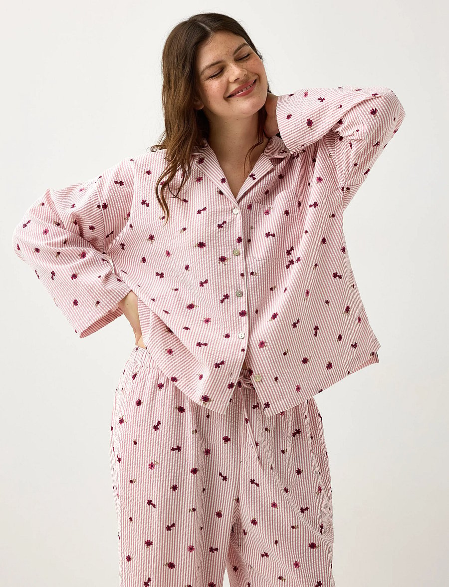 Lindex - Pyjama shirt in seersucker - overdele - light dusty pink - 0