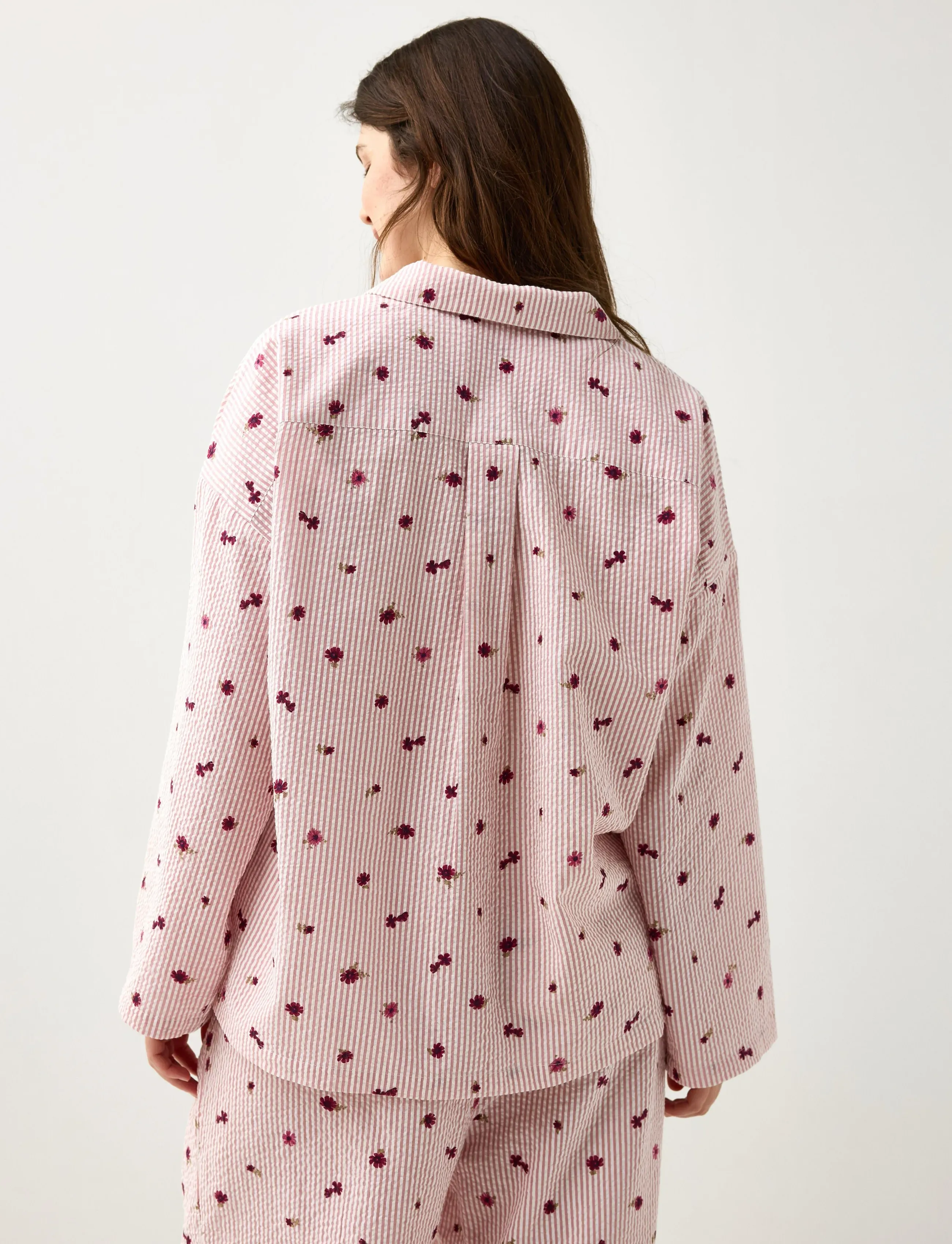 Lindex - Pyjama shirt in seersucker - tops - light dusty pink - 3