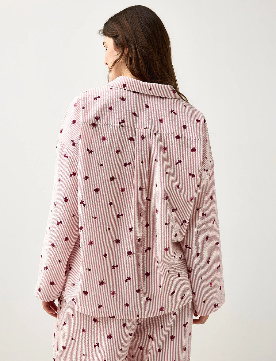 Lindex - Pyjama shirt in seersucker - overdele - light dusty pink - 3