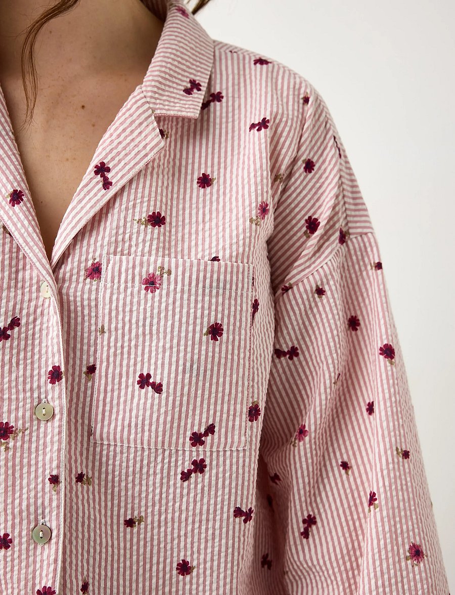 Lindex - Pyjama shirt in seersucker - overdele - light dusty pink - 4