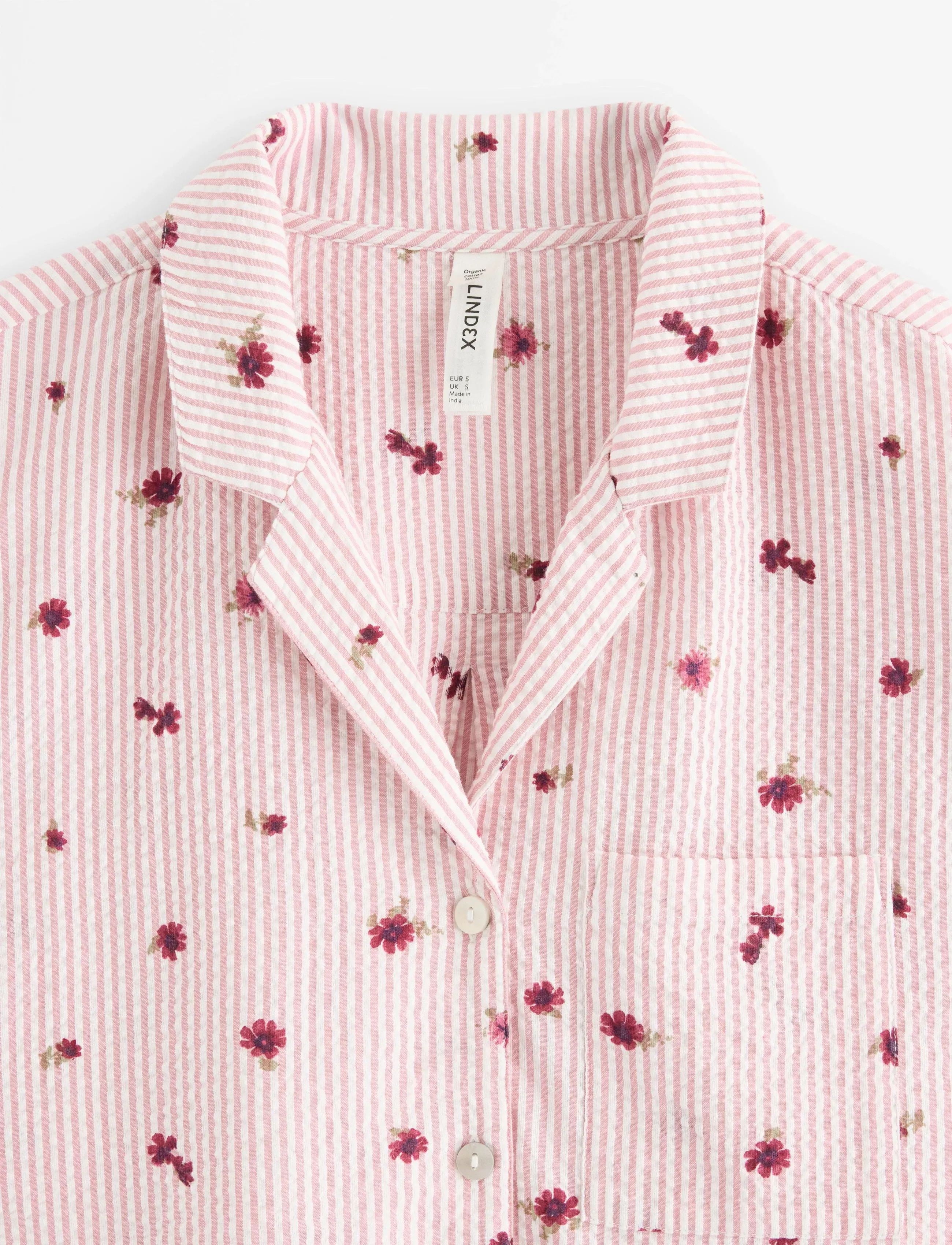 Lindex - Pyjama shirt in seersucker - tops - light dusty pink - 5