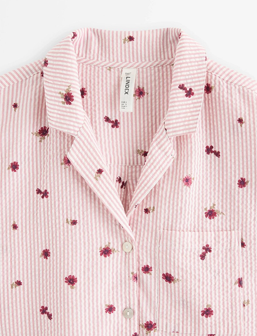 Lindex - Pyjama shirt in seersucker - overdele - light dusty pink - 5