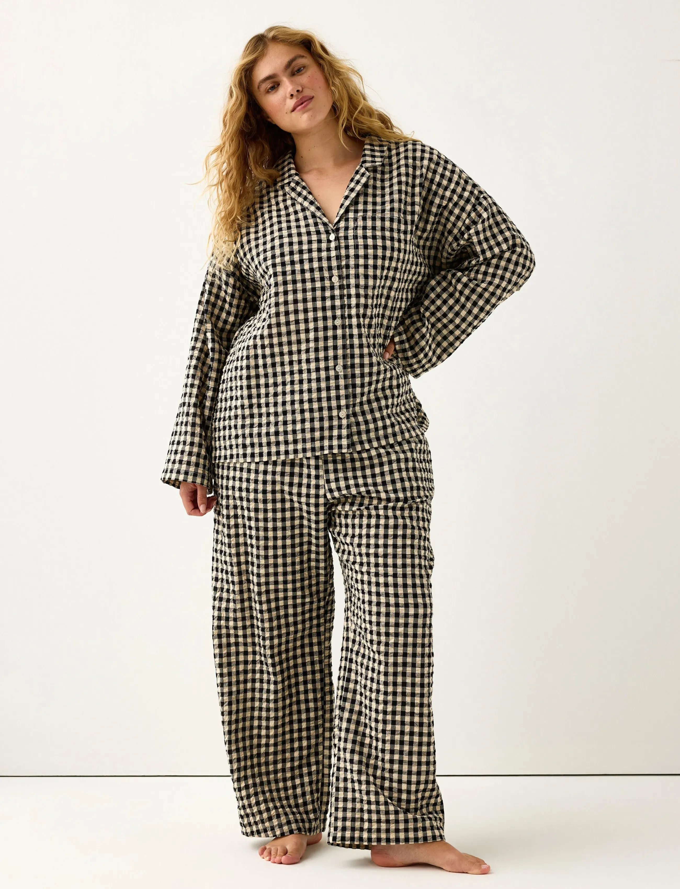 Lindex Pyjama trousers in seersucker - Lingerie - BLACK / black