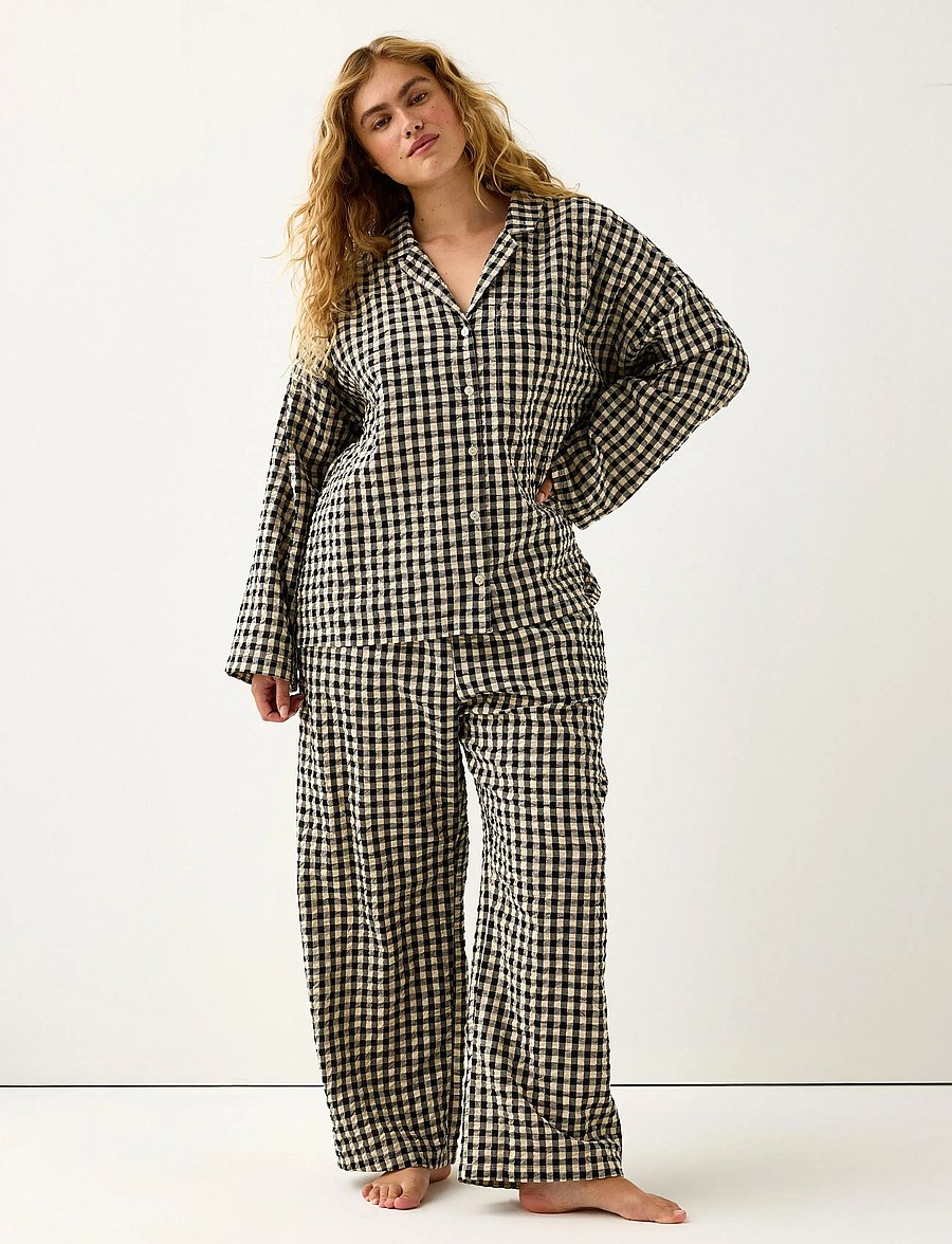 Lindex - Trousers pyjama seersucker - pyjama pants - black - 0