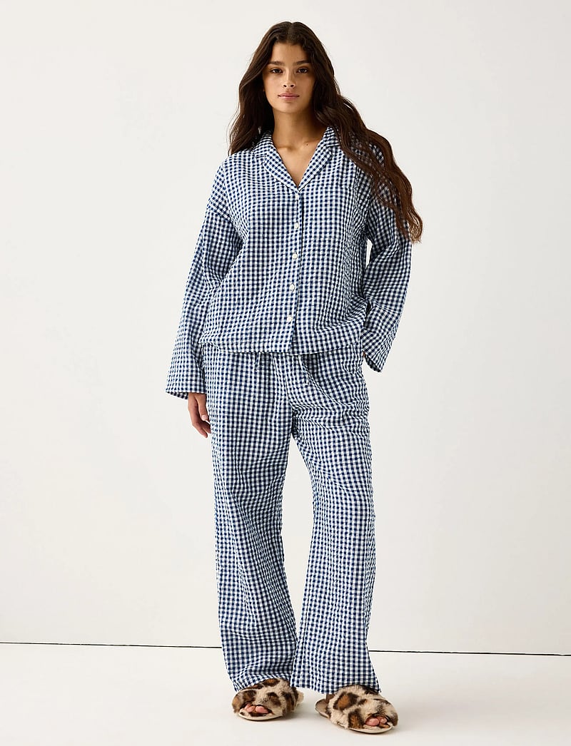 Lindex - Pyjama trousers in seersucker - pidžaamapüksid - dark blue - 0