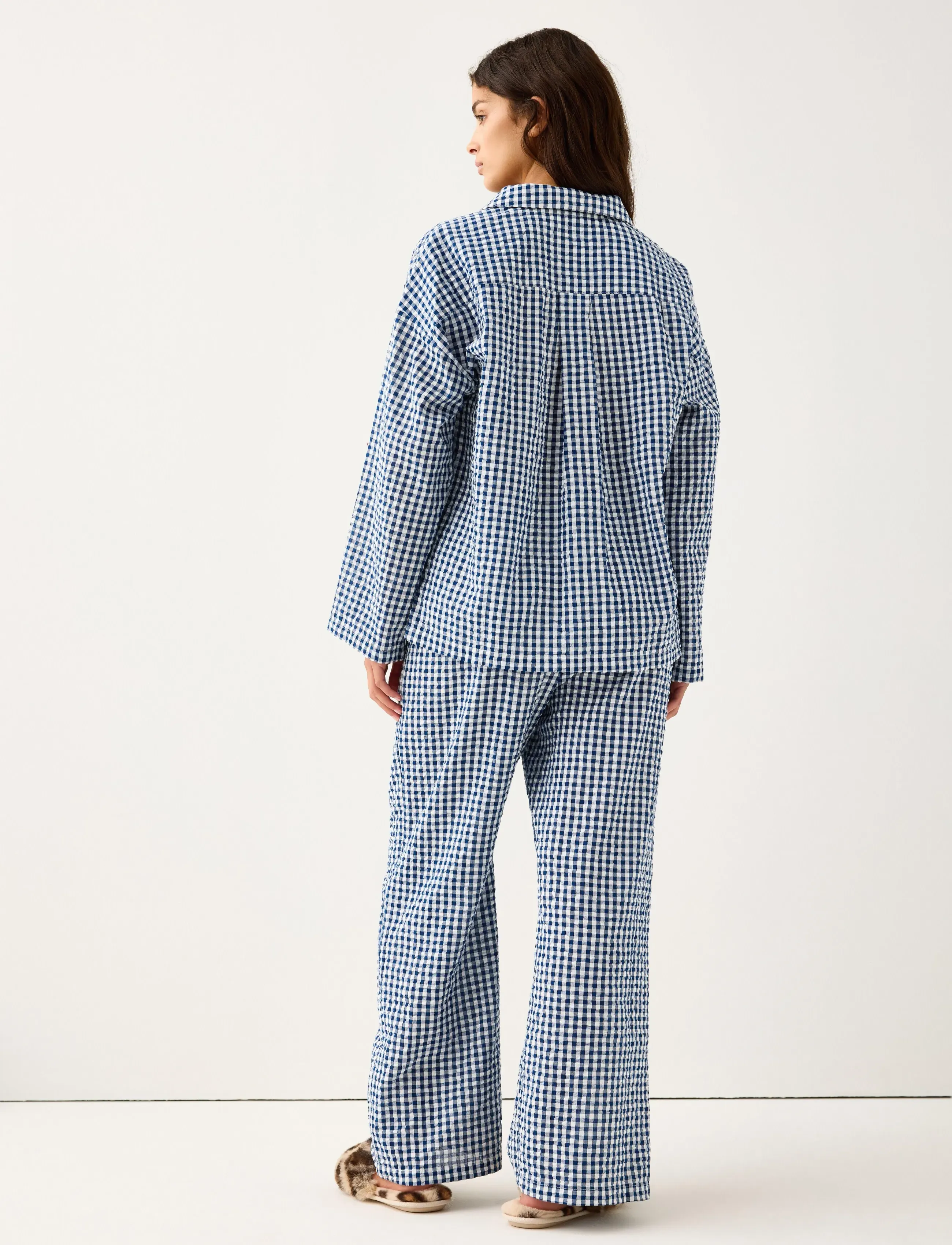 Lindex - Trousers pyjama seersucker - natbukser - dark blue - 3